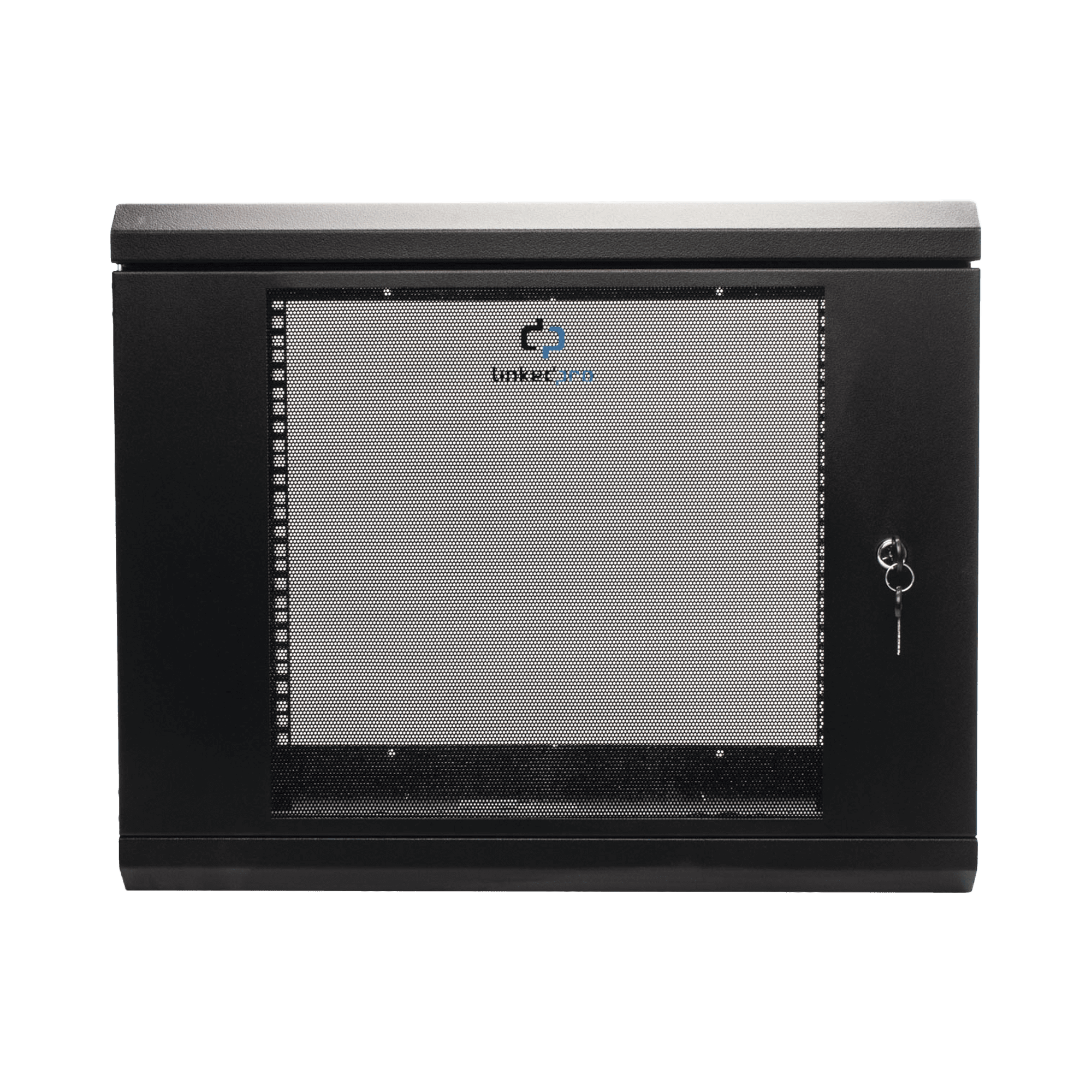 Gabinete de Pared de 9U con Puerta de Cristal Templado, 455 mm de Profundidad, Rack de 19'', Acero Reforzado Color Negro. SR1909LH3G