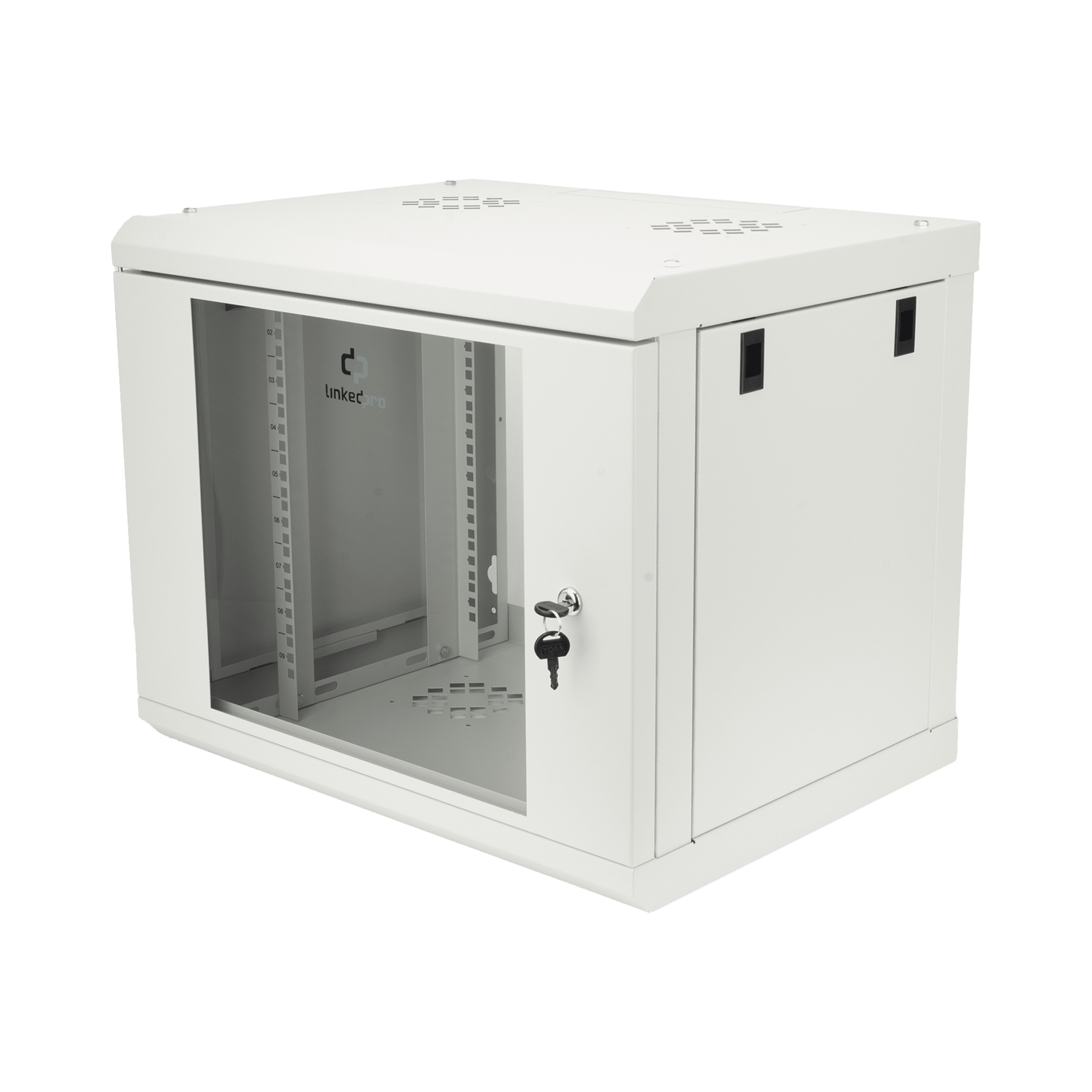 Gabinete de Pared de 9U con Puerta de Cristal Templado, 479.5 mm de Profundidad, Rack de 19'', Acero Reforzado Gris Mate SR1909LH3GW