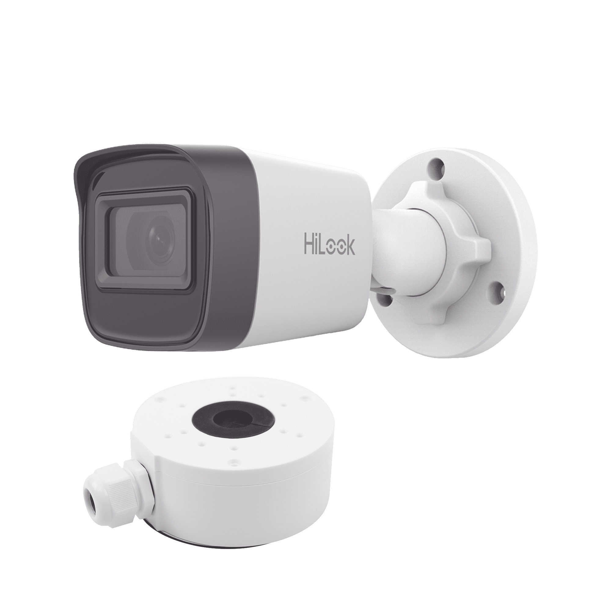 HiLook Series / Bala IP 4 Megapixel / 20 mts IR / Exterior IP67 / PoE / dWDR / Lente 2.8 mm + Caja de conexión DS-1280ZJ-XS IPC-B141H-C/XSP