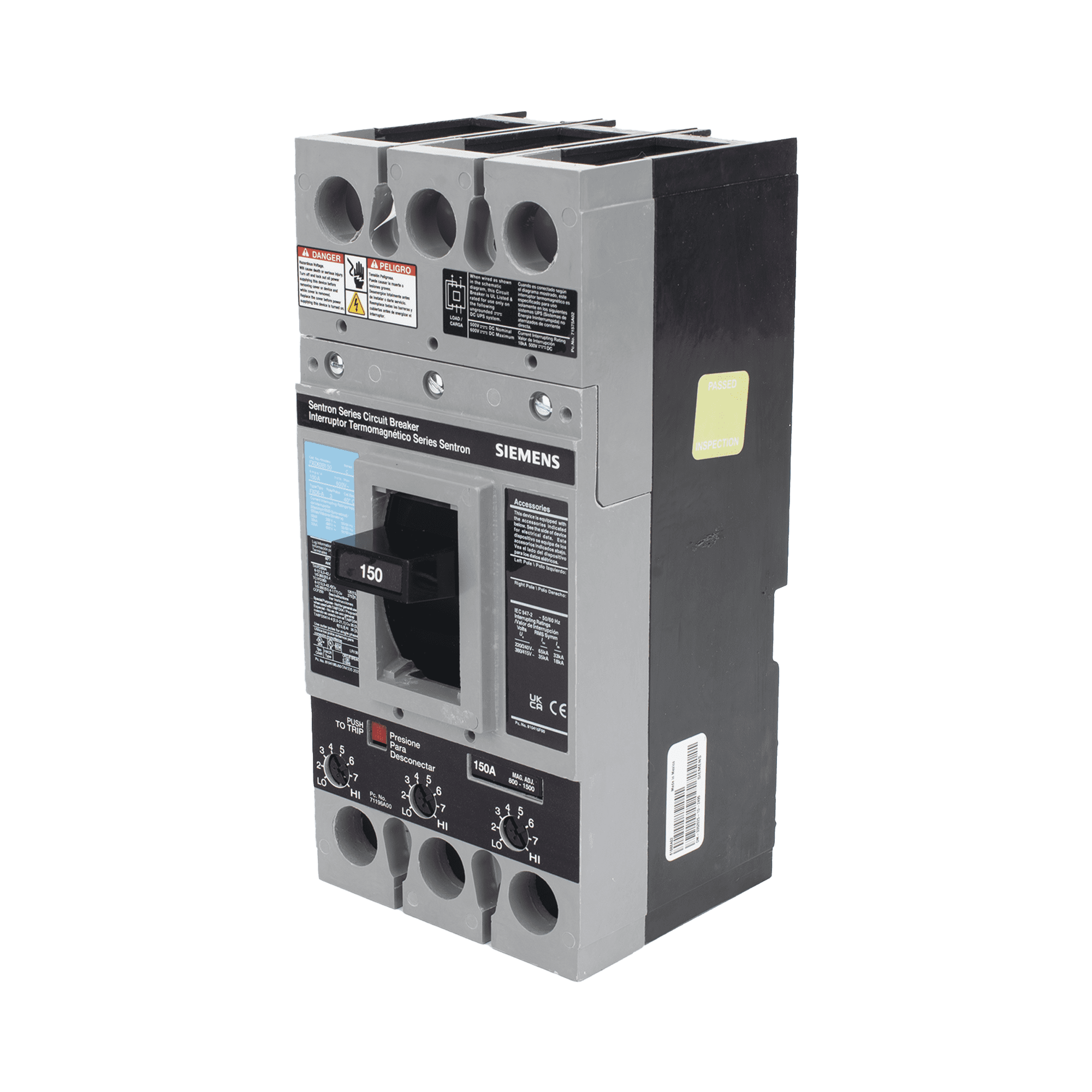 Interruptor Termomagnético 600V 3X150A, Con zapatas principales. FXD63B150L