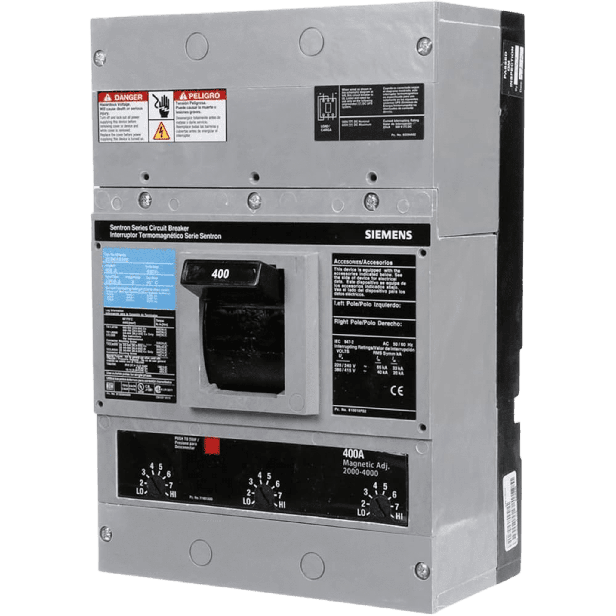 Interruptor Termomagnético 600V 3X400A, Sin zapatas principales. JXD63B400