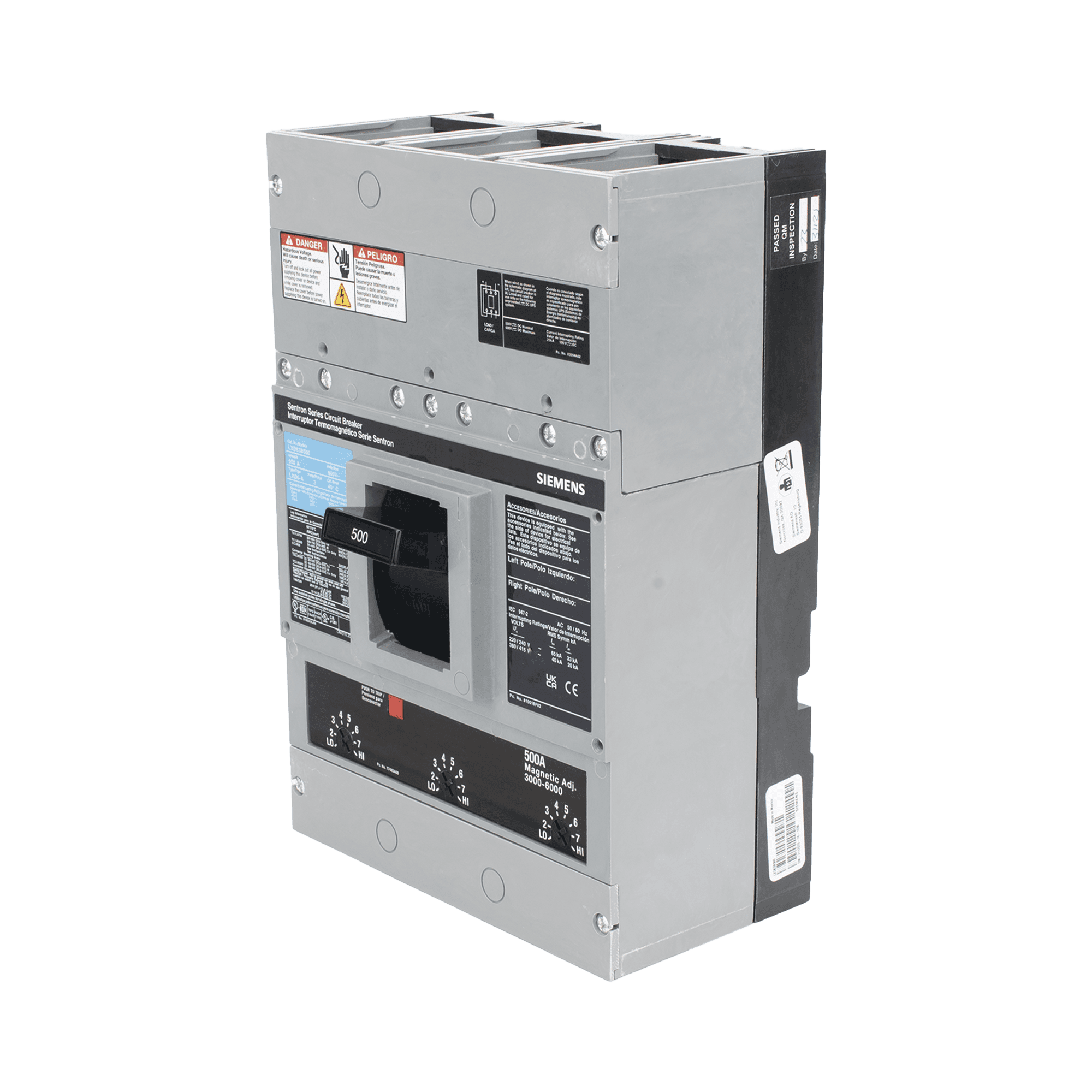 Interruptor Termomagnético 600V 3X500A, Sin zapatas principales. LXD63B500