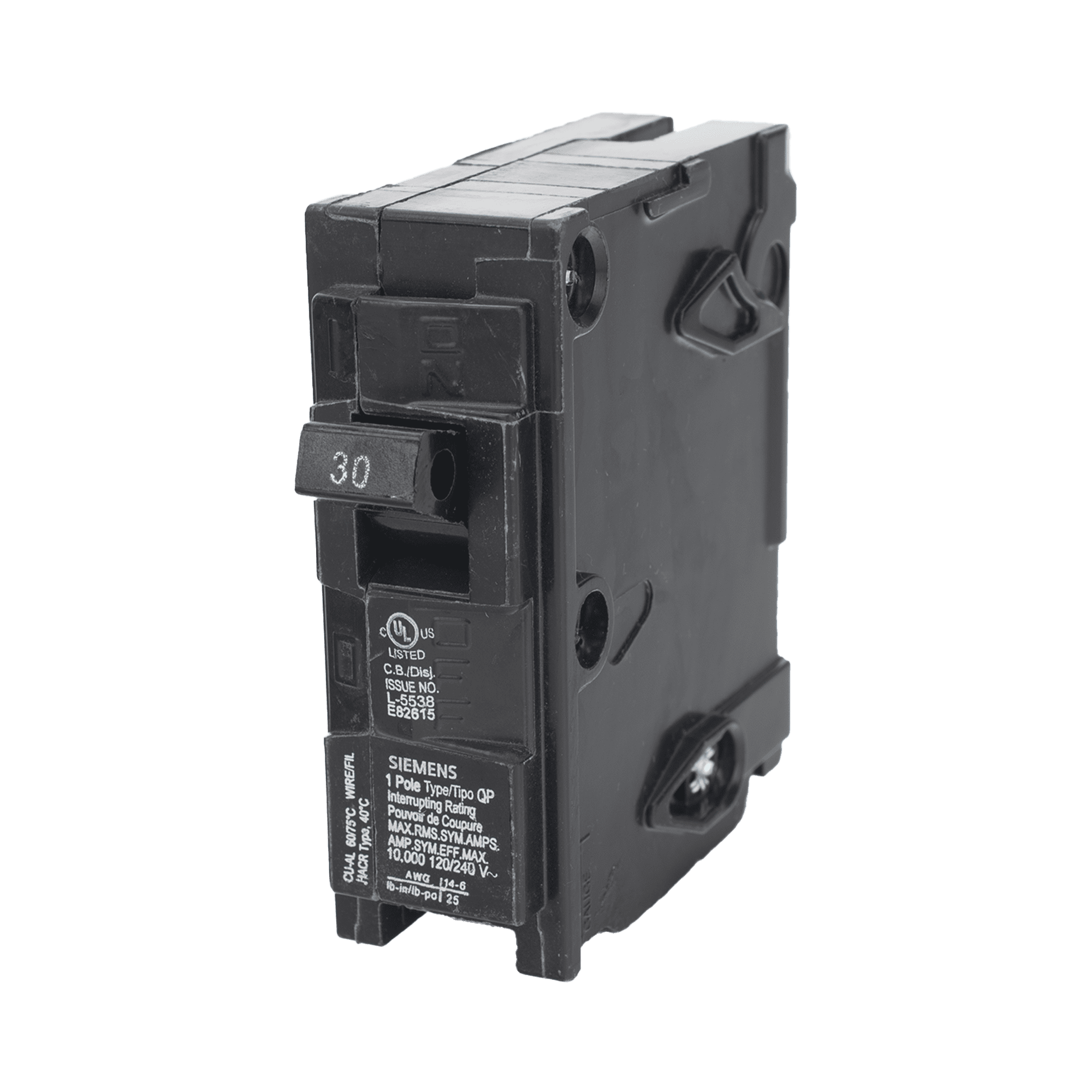 Interruptor automático enchufable tipo QP 1 polos, 30 amp Q130