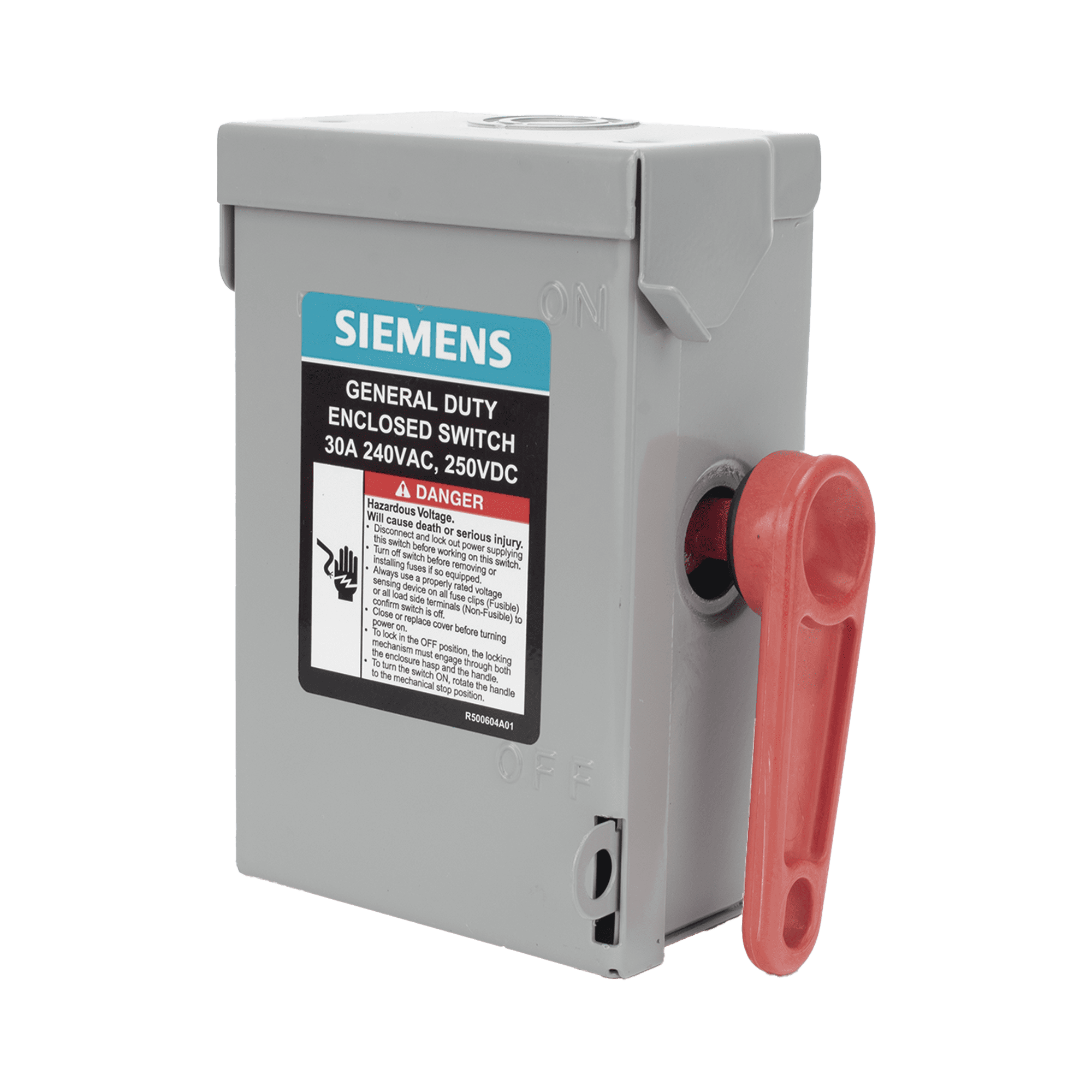 Interruptor de seguridad cerrado de doble ruptura. Interruptor de serie A, 2 polos, 2 hilos sin fusible, uso general. GNF221A