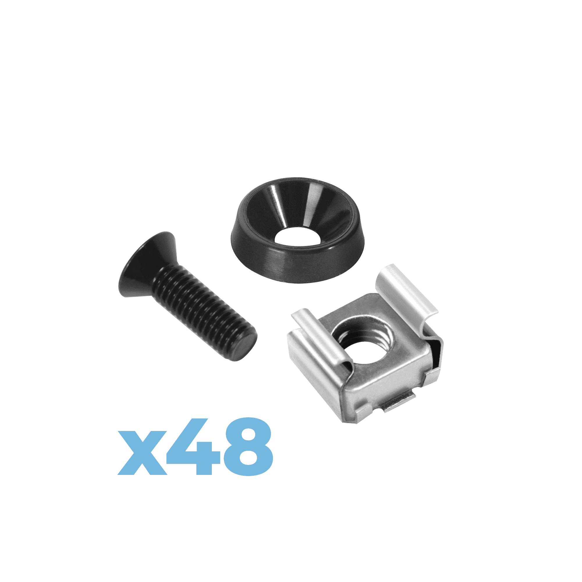 Juego de 48 Tornillos con 48 Arandelas y 48 Tuercas Enjauladas para Rack LINKED PRO LP-TAT-48