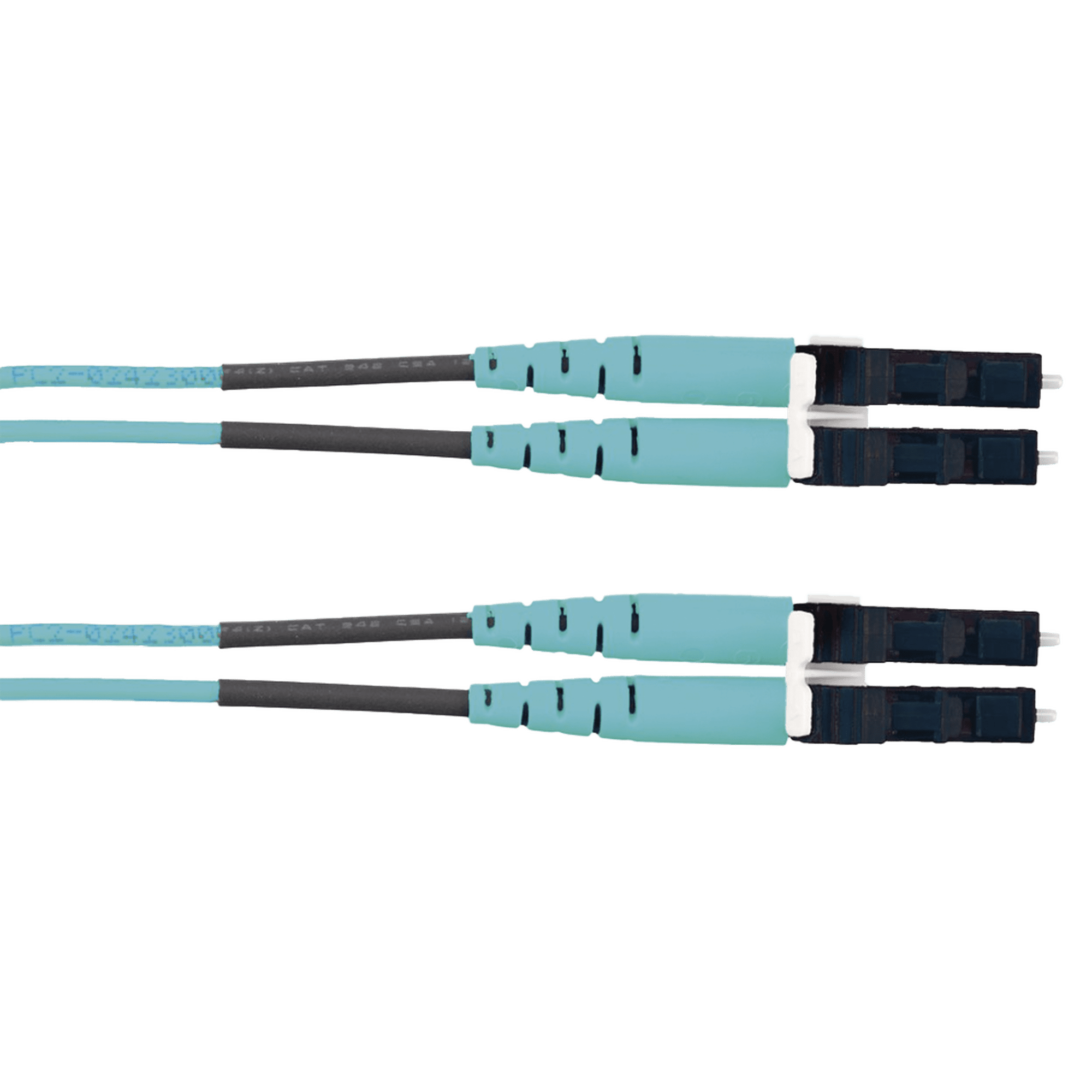 Jumper de Fibra Optica Multimodo 50/125 OM3, LC-LC Duplex, LSZH (Cero Halógenos), Color Aqua, 2 Metros FX2ELLNLNSNM002