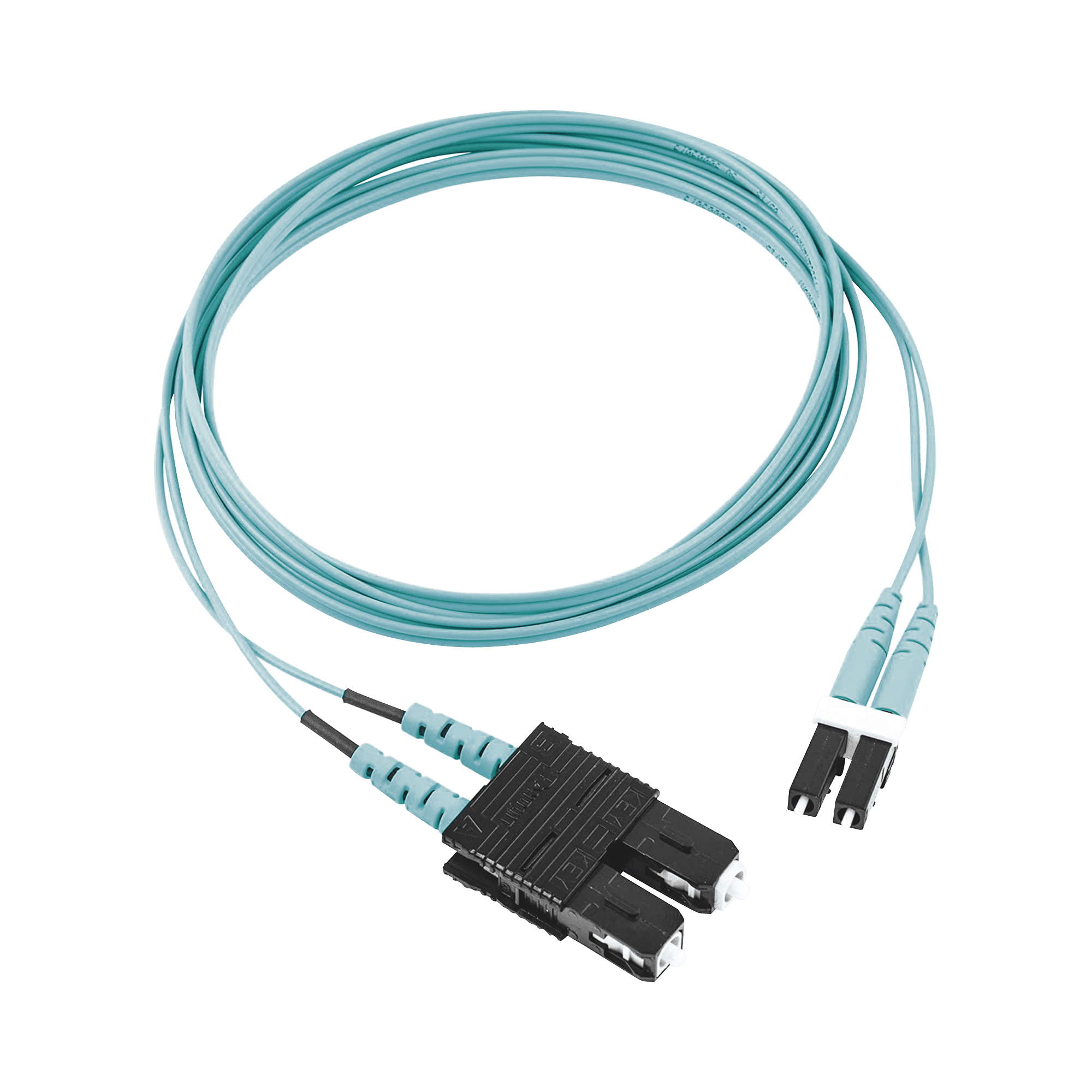 Jumper de Fibra Optica Multimodo 50/125 OM3, LC-SC Duplex, OFNR (Riser), Color Aqua, 2 Metros FX2ERLNSNSNM002