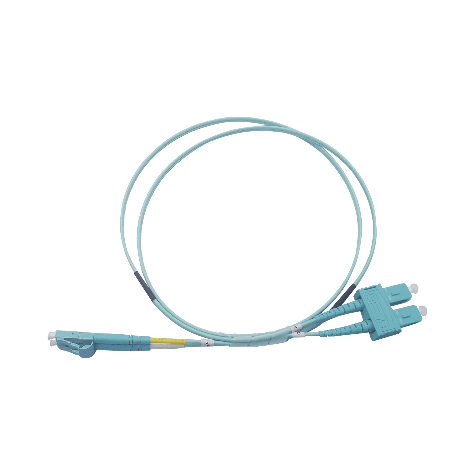 Jumper de Fibra Óptica Multimodo OM3 50/125 LC-SC OFNR (Riser), 2.0 mm, Dúplex, Aqua, 2 metros LP-FOM3-LCSC-R02