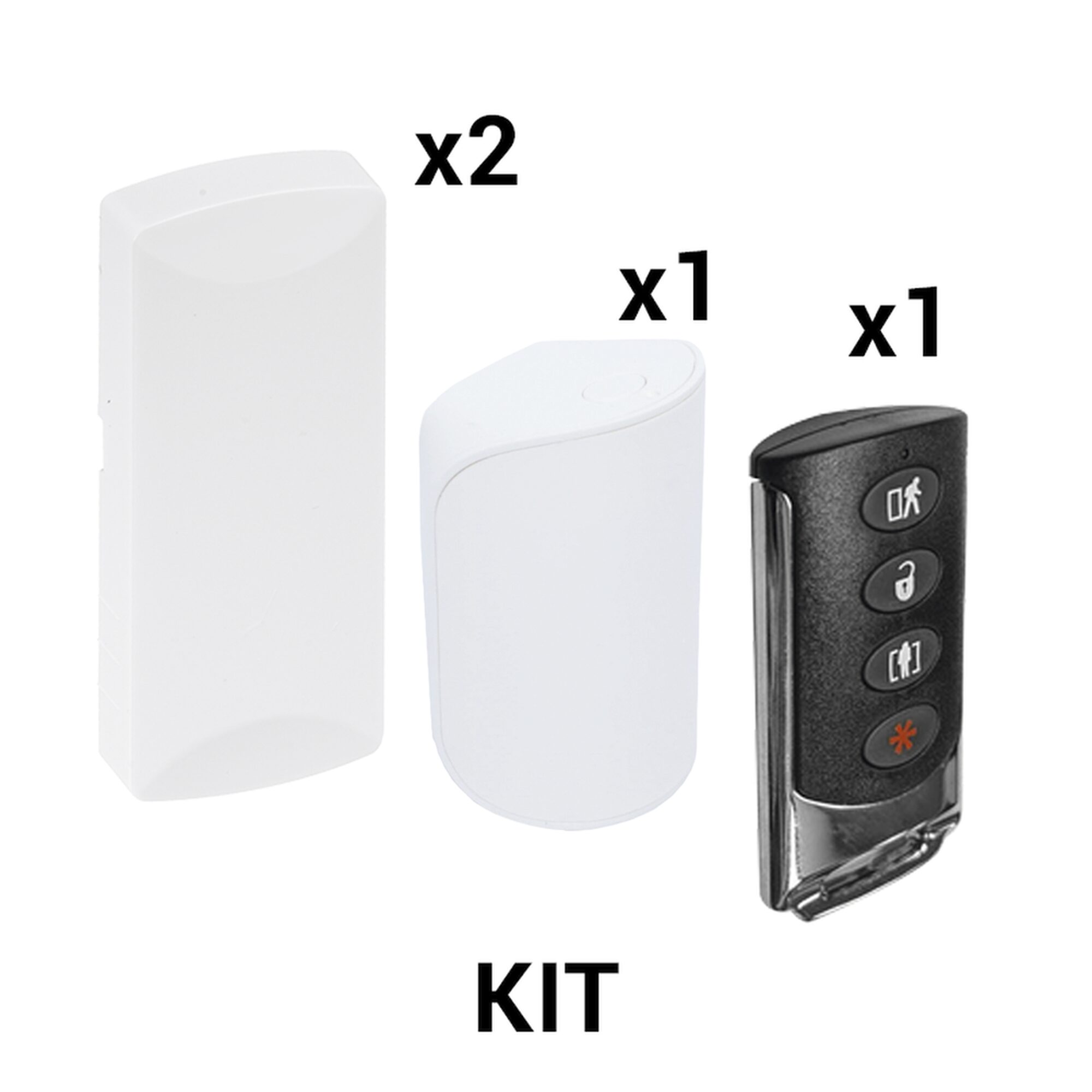 KIT Básico Sensores Inalámbricos - Incluye 2 Contactos Magnéticos, 1 PIR y 1 Llavero - Compatibles con Honeywell y PRO4GEN2 KIT-RF-SFIRE-2