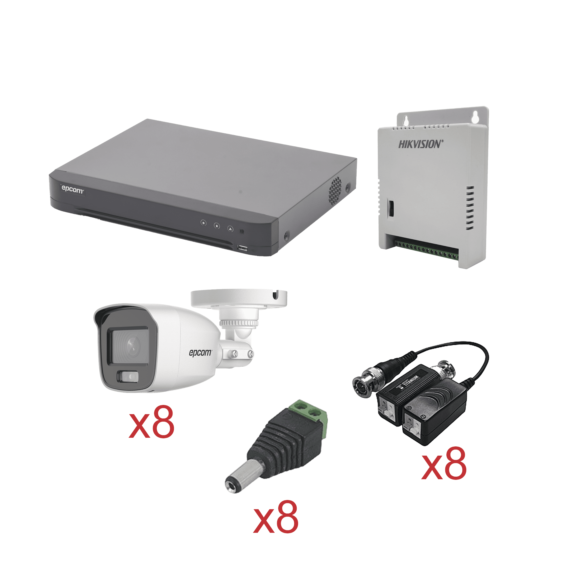 KIT TurboHD con Audio 1080p / DVR 8 Canales / 8 Cámaras Bala (exterior 2.8 mm) / Transceptores / Conectores / Fuente de Poder / AUDIO POR COAXITRON KEVTX8T8BG/A