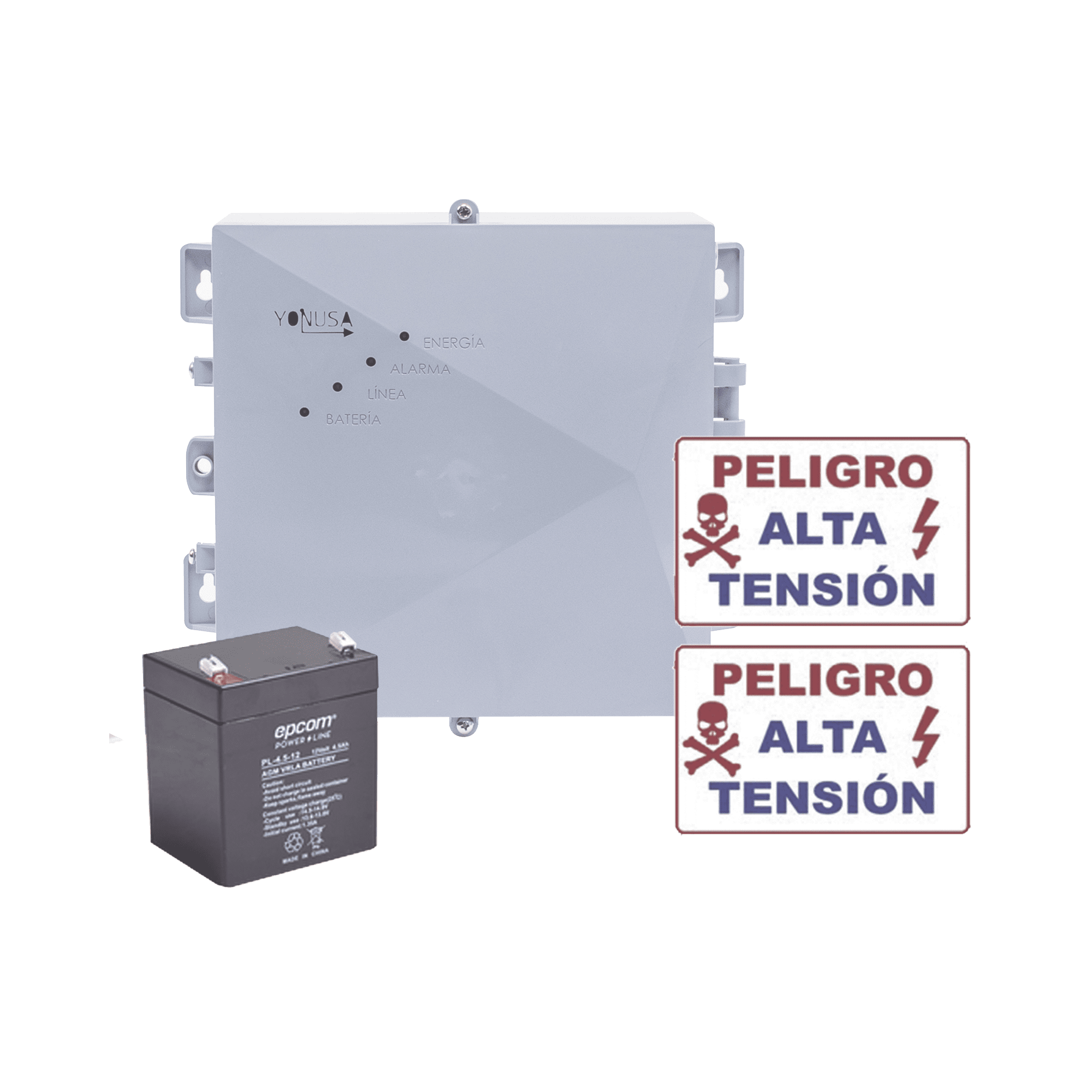 KIT de Energizador de 12,000Volts-1JOULES/2500 mts lineales de proteccion/Activado por Atenuación de voltaje,Corte de línea o Aterrizamiento de la línea/Integración a panel de Alarma. SYSNGV2-KIT