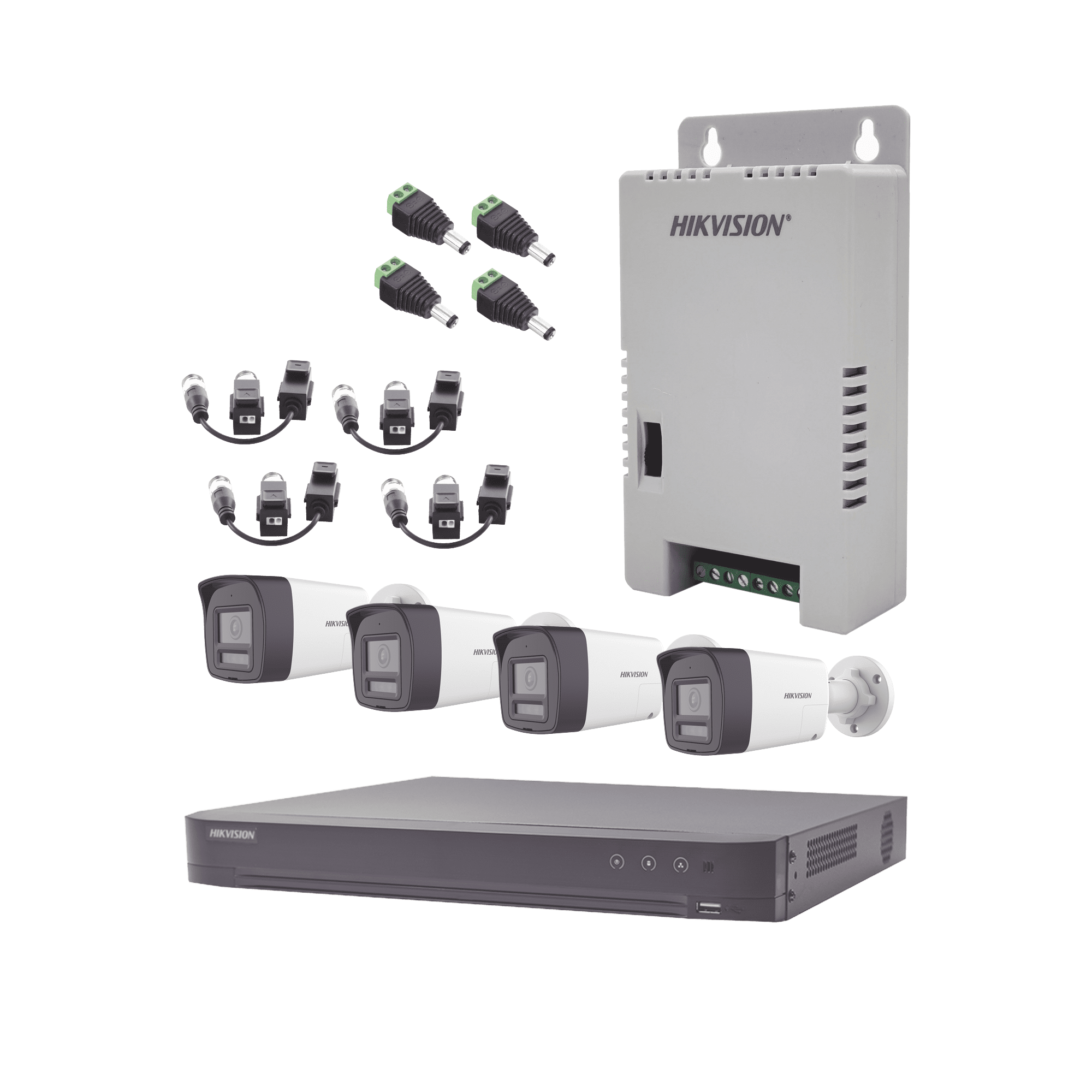 Kit Audio Bidireccional TurboHD 4K-3K / DVR 4 Canales 4K / 4 Cámaras Bala (Exterior) con Bocina y Microfóno Integrado 3K / 1 Fuentes de Poder / Accesorios KH-4K-4B-TWA