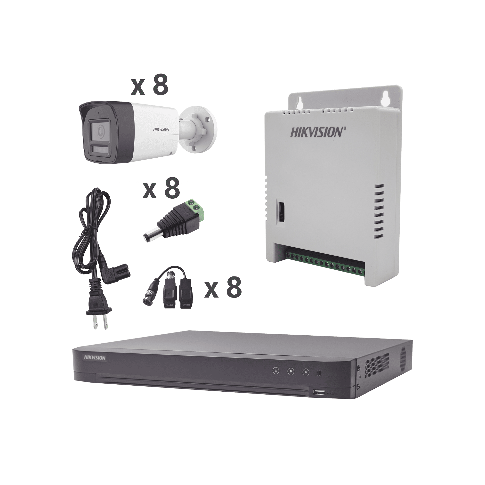 Kit Audio Bidireccional TurboHD 4K-3K / DVR 8 Canales 4K / 8 Cámaras Bala (Exterior) con Bocina y Microfóno Integrado 3K / 1 Fuentes de Poder / Accesorios KH4K8BTWA