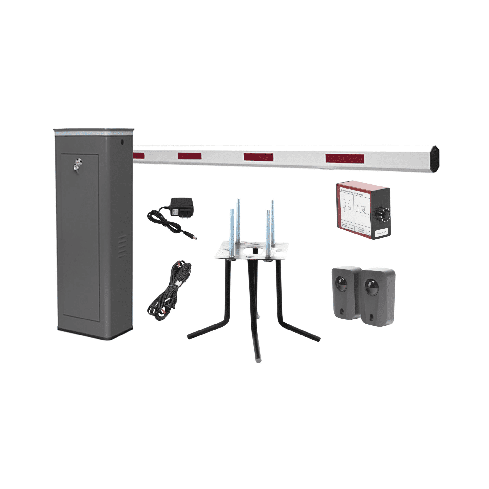 Kit COMPLETO Barrera Derecha XBF Con Corona LED / Brazo de 3M / Incluye Sensor de Masa, Transformador, Lazo Magnético, Ancla, Fotoceldas y 2 Controles Inalámbricos KIT-XBF-3R