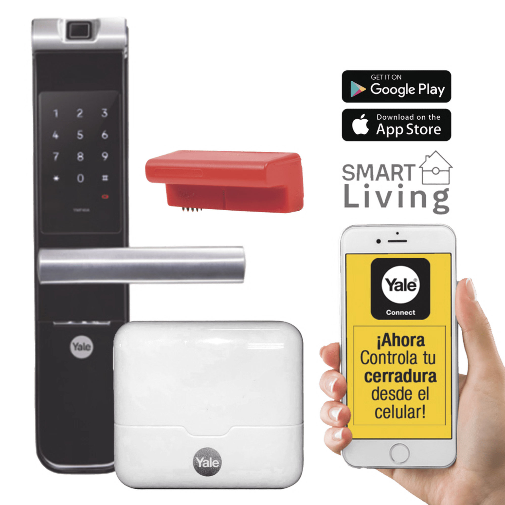 Kit Cerradura con manija YMF40A y HUB, Apertura por,  Código, Biometría y apertura por SMARTPHONE, Para puertas de 35 a 90 mm de espesor MX81861