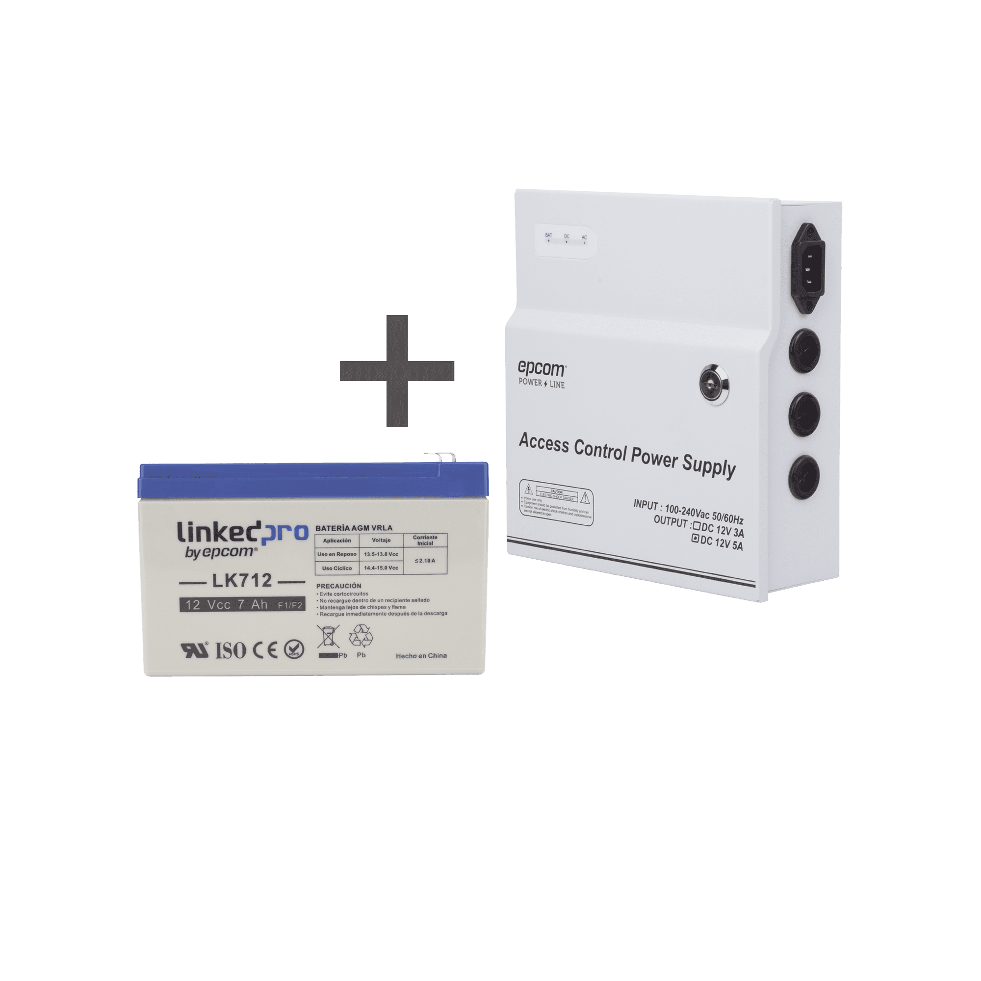 Kit / Fuente  regulada de 11 - 15 V @ 5A / Capacidad de respaldo / Modelo  ACPST1205 + Batería incluida LK712 ACPST1205/K