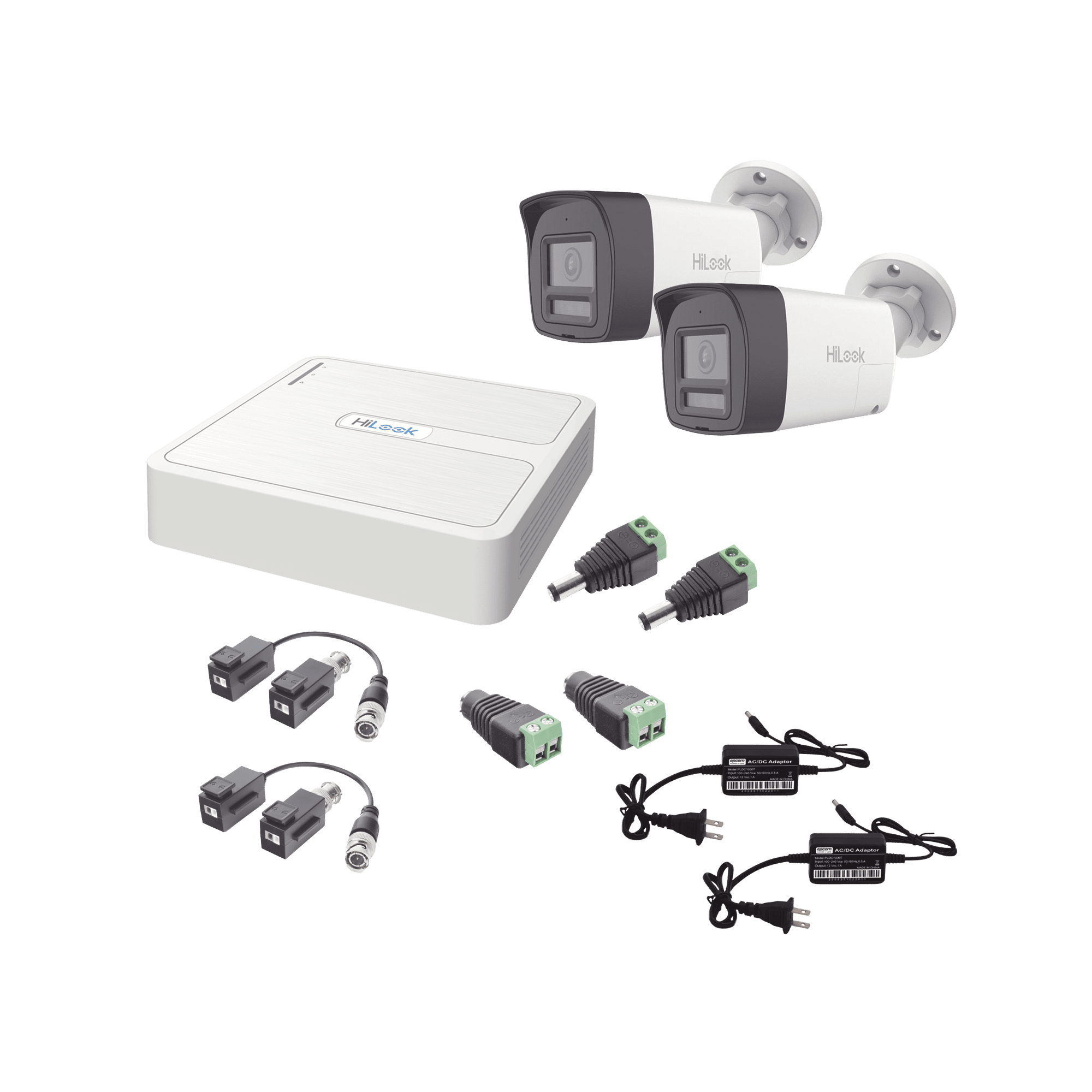 Kit HiLook Audio Bidireccional TurboHD 1080p / DVR 4 Canales / 2 Cámaras Bala (Exterior) con Bocina y Microfóno Integrado / 2 Fuentes de Poder / Accesorios HL-1080P-2B-TWA