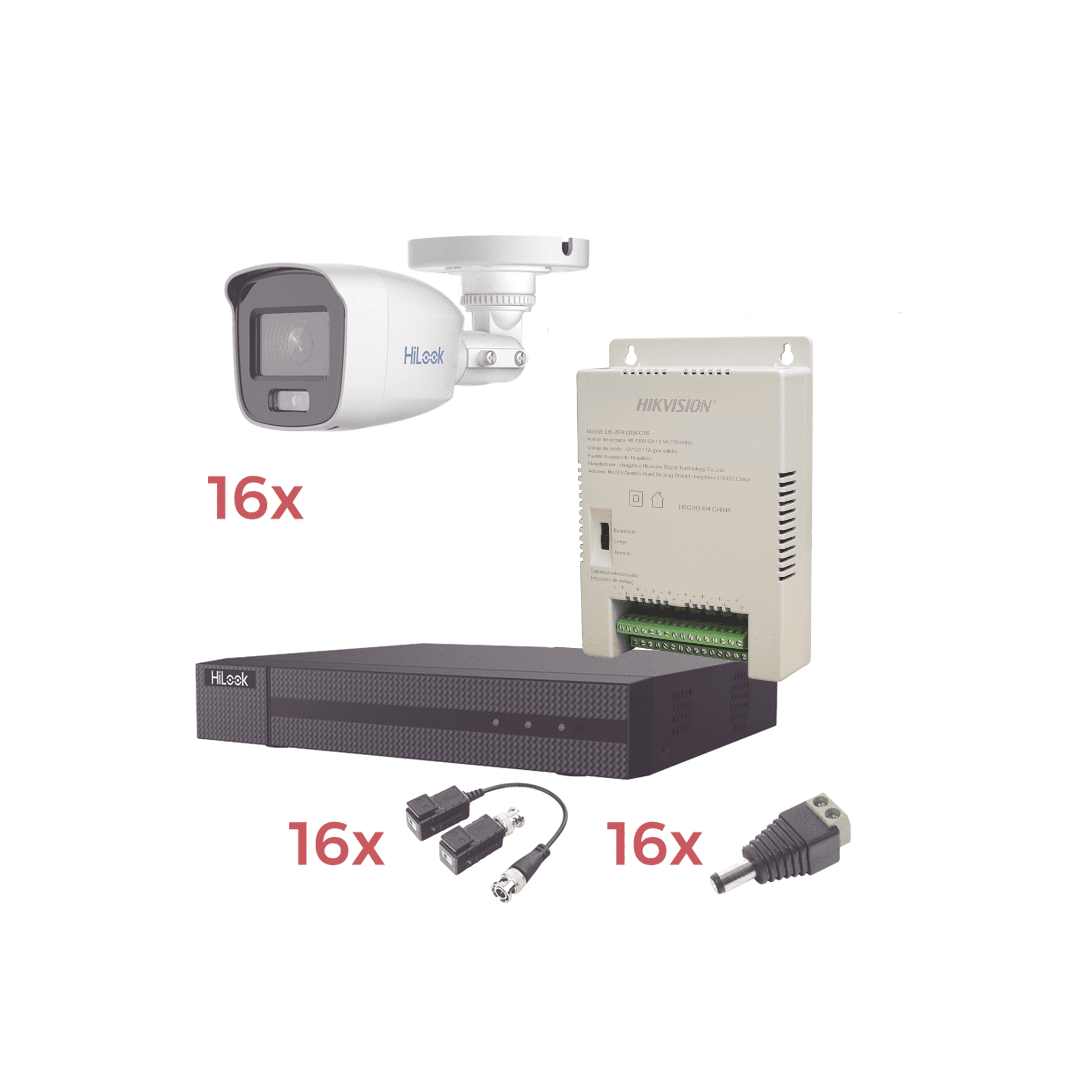 Kit TurboHD 1080p Lite / DVR 16 Canales / 16 Cámaras Bala Exterior ( 2.8mm) con ColorVu + Micrófono Integado / Transceptores / Conectores / Fuente de Poder Profesional HL1080PL/16BCA