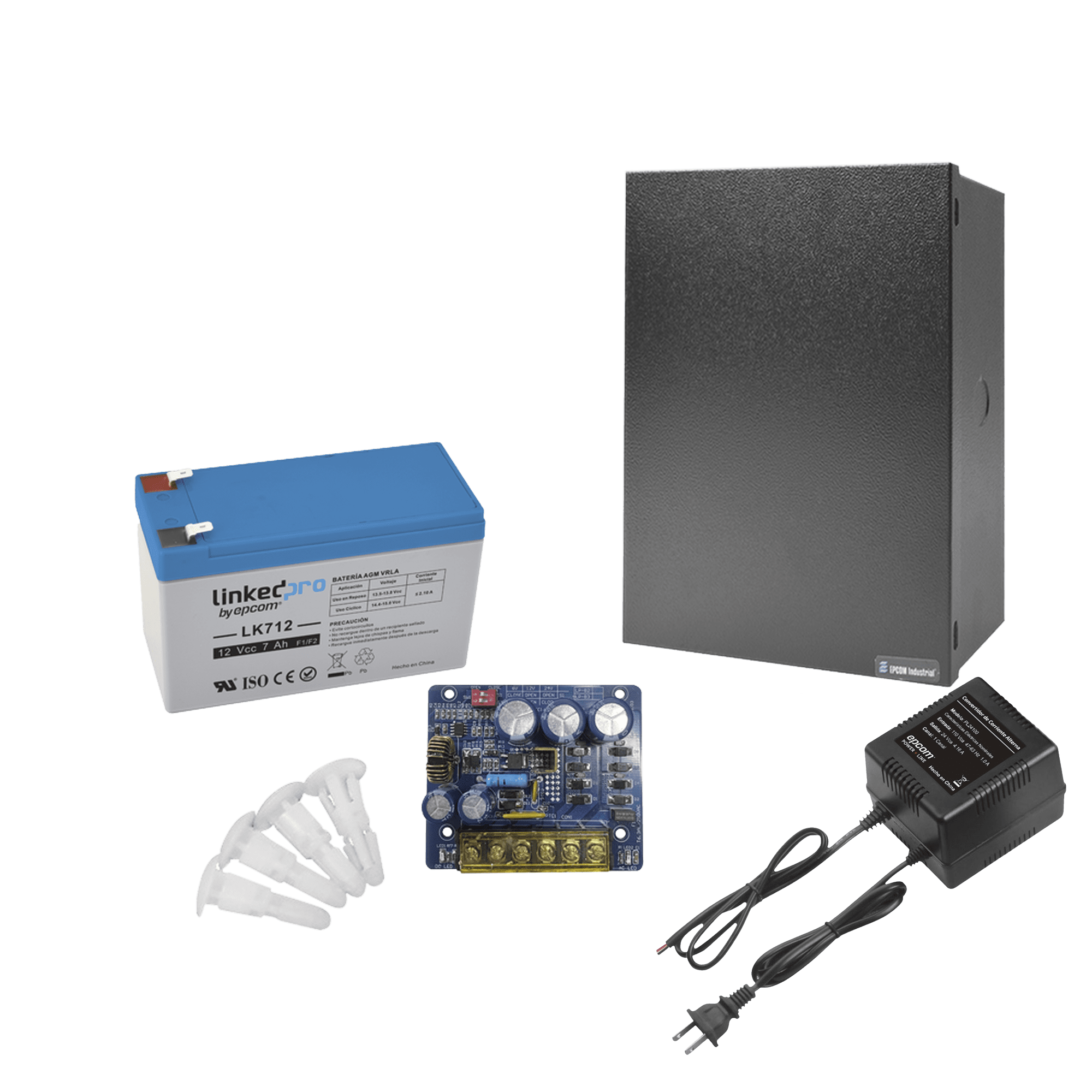 Kit con fuente PLB3 con salida de 12 Vcc a 4 Amper, incluye transformador y batería de 12 V a 7 Amper KIT16B3LK7