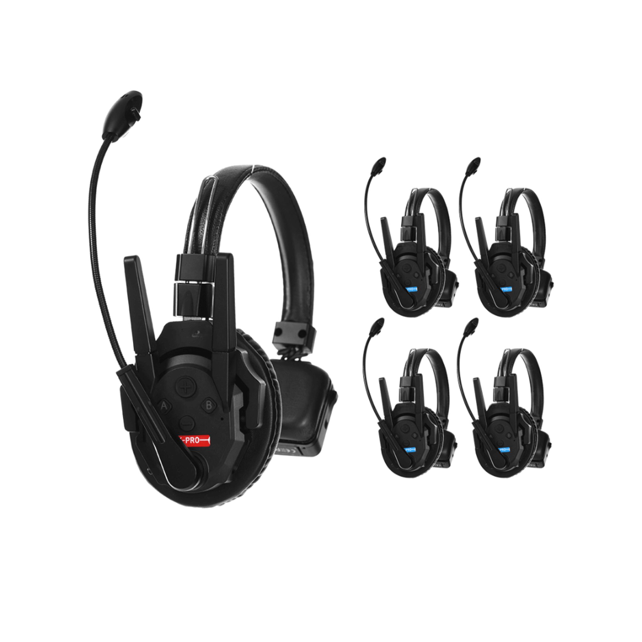 Kit de 5 Intercomunicador Inalámbrico TXtalk Pro / Antenas Externas / Rango 500m / Hasta 13 Unidades Conectadas / Auricular Monoaural / Batería 1050mAh / ABS Ligero y Cuero Suave TXPRO5