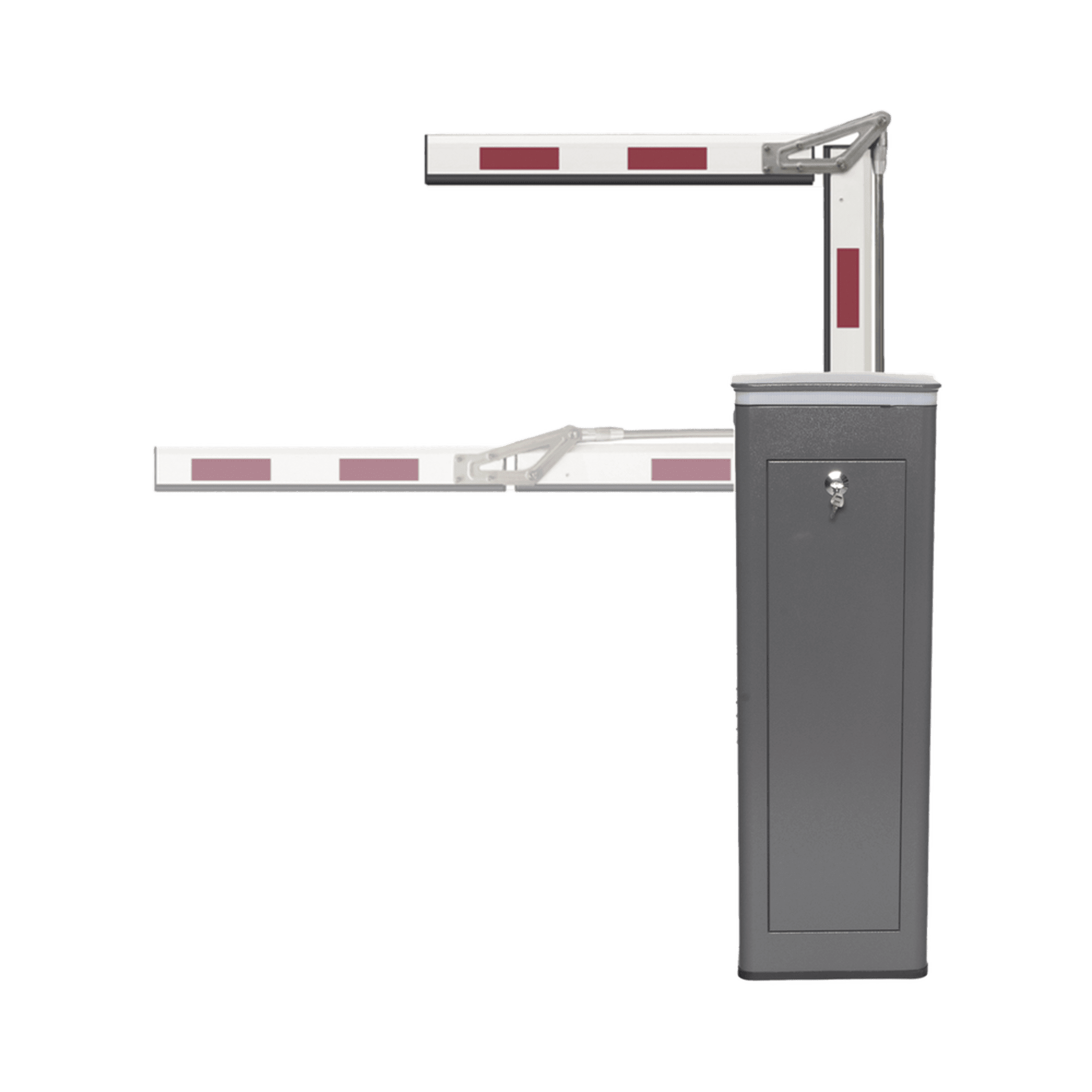 Kit de Barrera Vehicular Izquierda y Brazo ARTICULADO de 4 Metros / Finales de Carrera Ajustables por Programación / Movimiento Fluido / Diseño Elegante Color Gris / Con Corona Led Semaforizada KT-XBF-LBA4