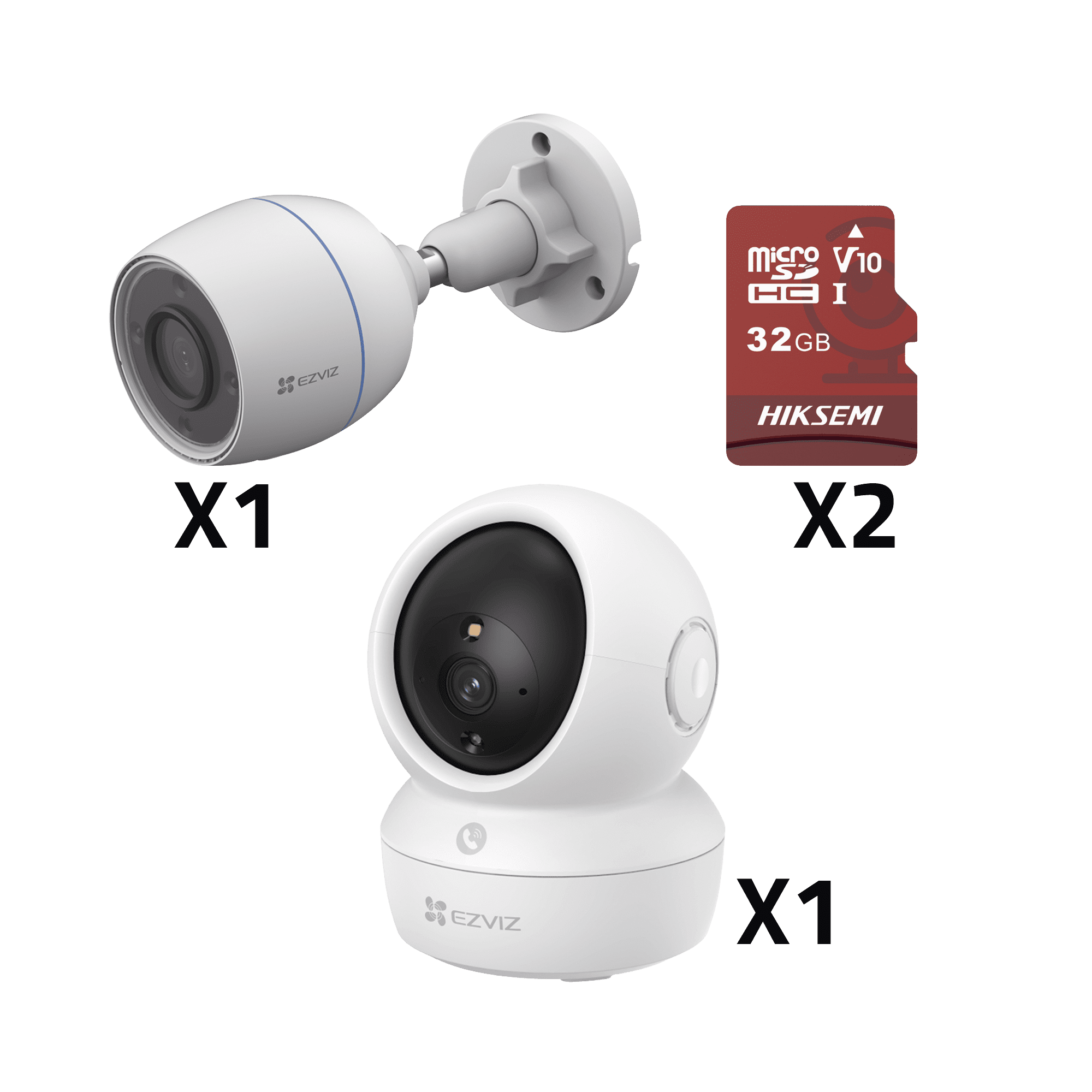 Kit de cámaras WiFi / Incluye 1 pieza CS/H6C/5MP  Para Uso en Interior / 1 pieza CS-H3C Para Uso en Exterior / 1 PZA Micro SD HS-TF-E1/32G / Detección de Movimiento / Notificaciones Instantáneas CSH6C/5MP/H3C/KM2