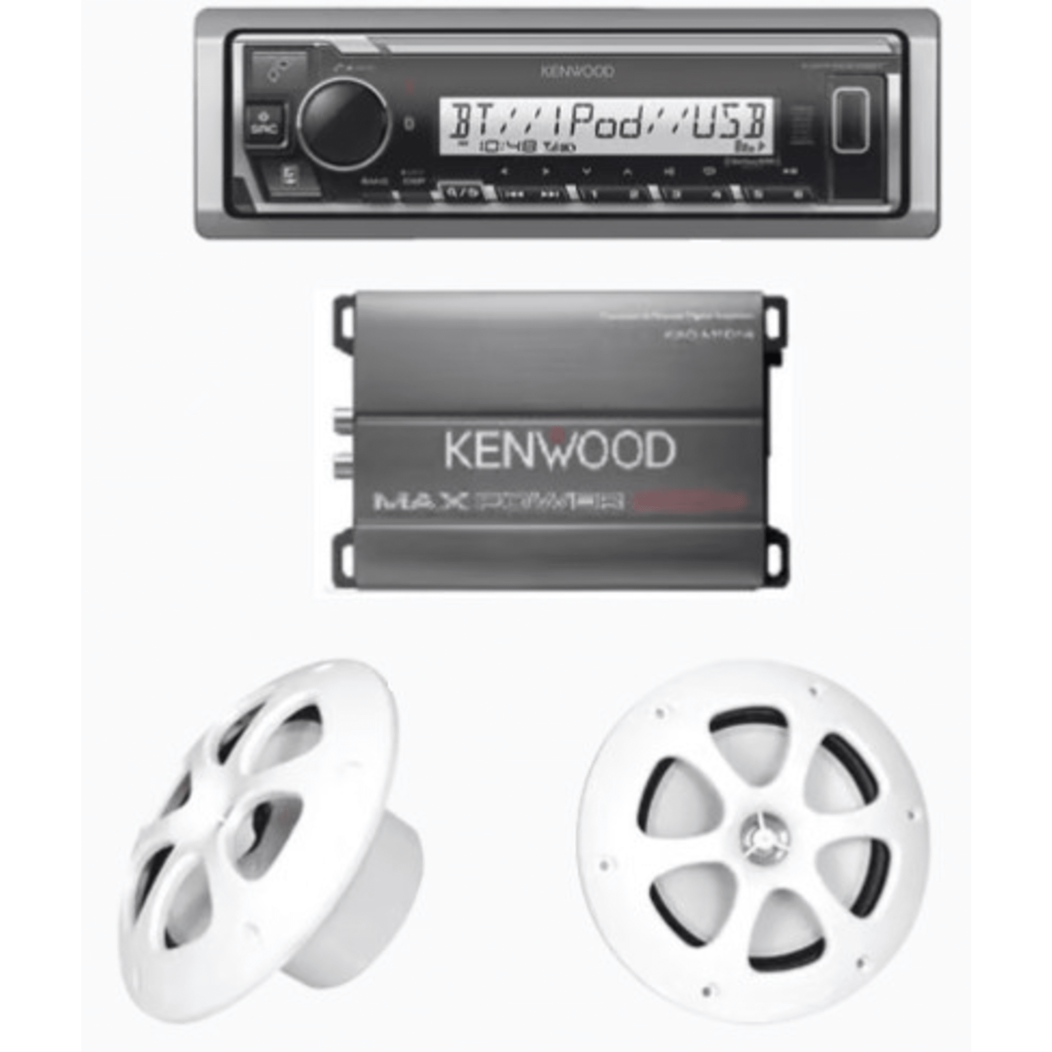 Kit de estereo con Bluetooth KMR-M332BT | Amplificador KAC-M1814  | mas Par de bocinas KFC-1613MRW KEA4/1613MRW