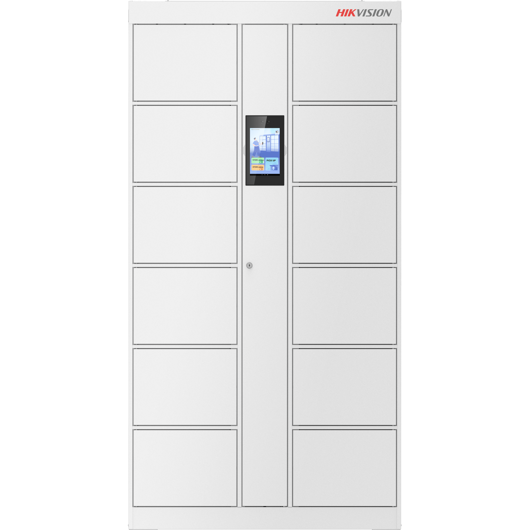 Locker Inteligente de 12 Espacios con Reconocimiento Facial Incluido de 8" / MAESTRO / Uso para Visitantes y/o Empleados / Fácil Uso y Puesta en Marcha DS-KLM28-12