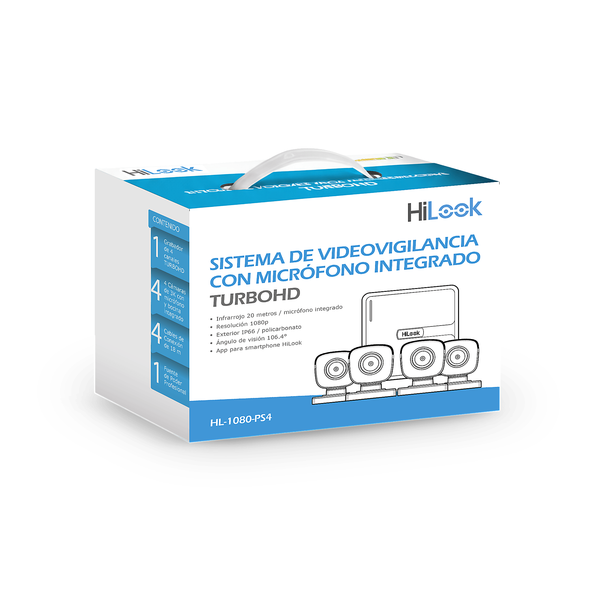 (MICRÓFONO Integrado) Kit TurboHD 1080p Lite / DVR 4 canales / Audio por Coaxitron / 4 Cámaras Bala de Policarbonato con Micrófono Integrado HL-1080-PS4