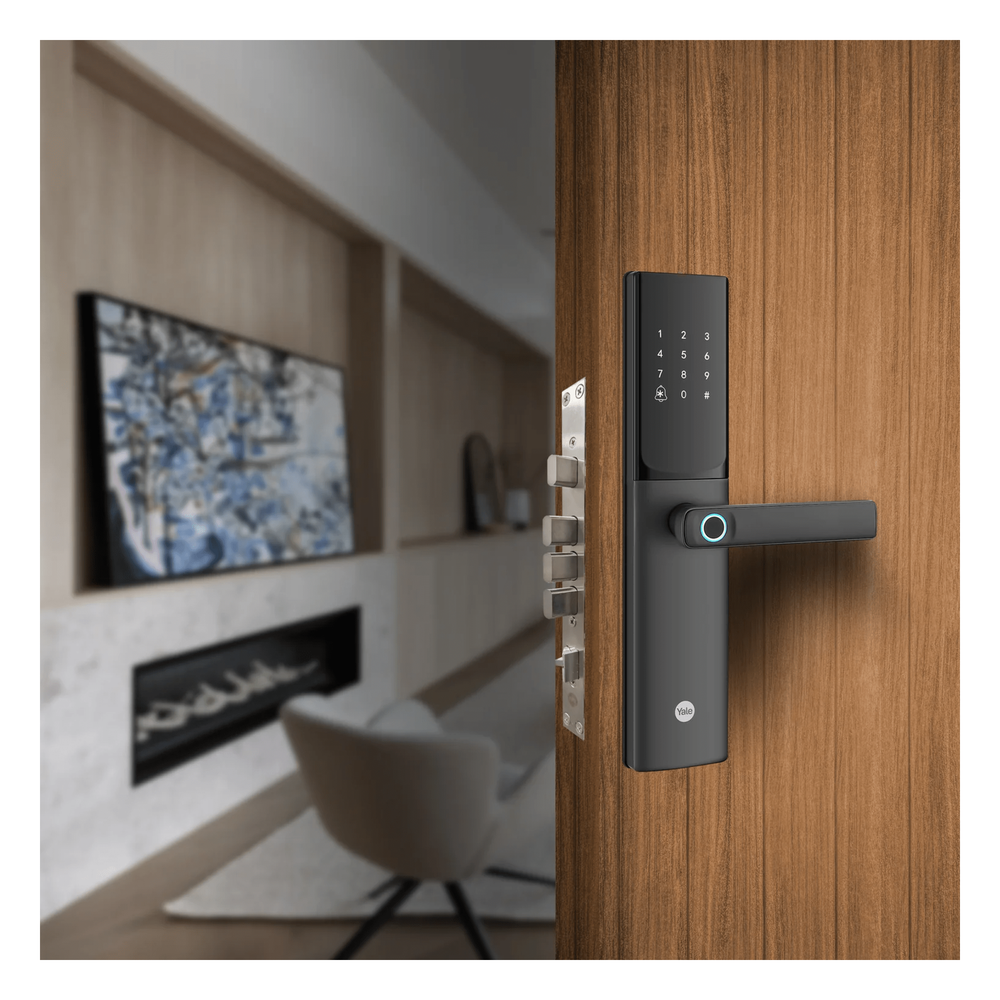 Cerradura Digital JULIUS / Sensor de Huella con Inteligencia Artificial / Registro de 100 Huellas y 100 Códigos / Bloqueo Automático / Modo Niños / IP54 / Incluye 2 Llaves de Alta Seguridad y 4 Tarjetas MIFARE MX83425