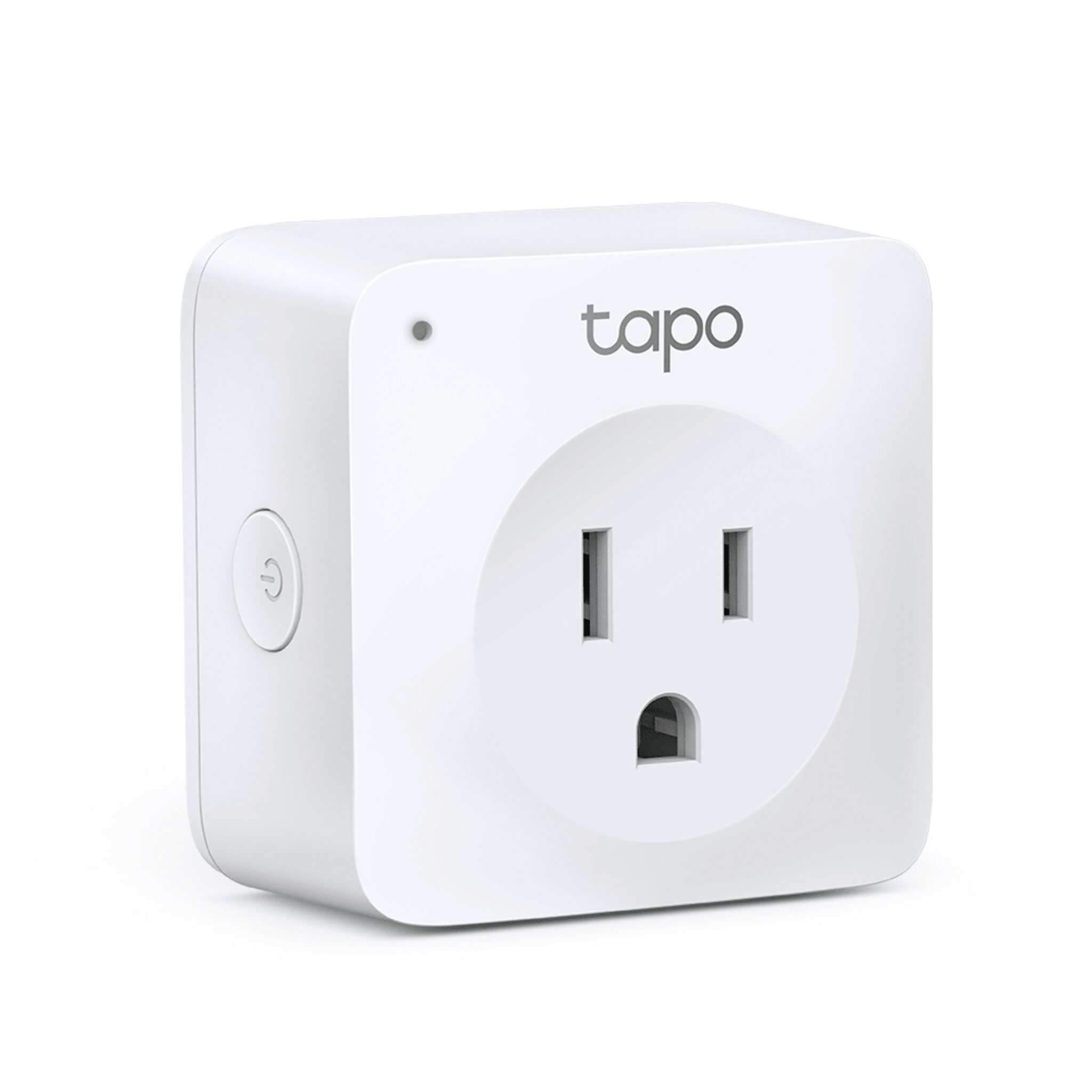 Mini tomacorriente inteligente Wi-Fi, 100 - 120V~, 50/60Hz, 15.0A, compatible con Amazon Alexa y Google Assistant, color blanco. TAPO-P100-1P