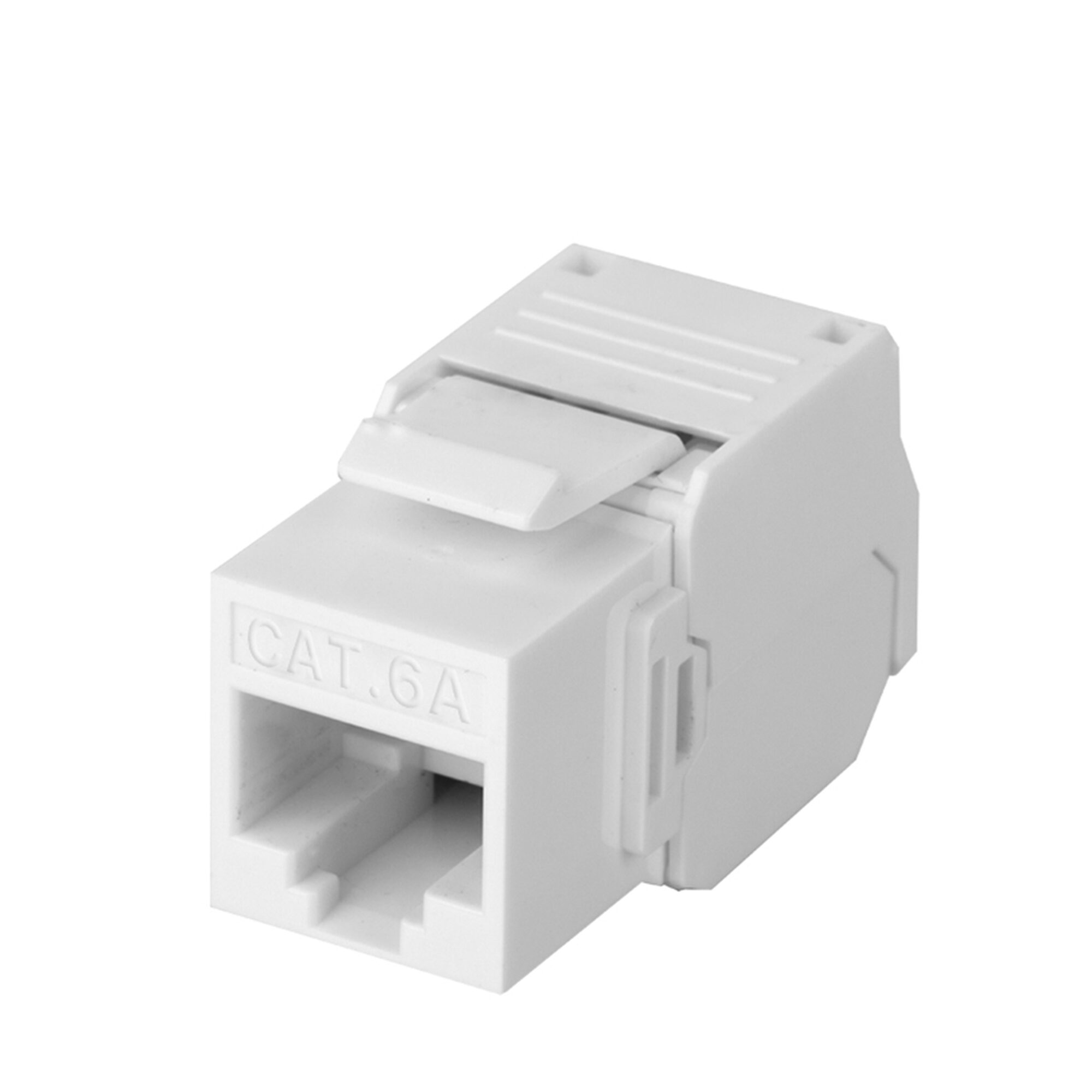 Módulo Jack Keystone Cat6A (toolless), con terminación en ángulo 180 º Color Blanco, Compatible con Faceplate y Patchpanel Linkedpro LP-KJ-6A-TTWH