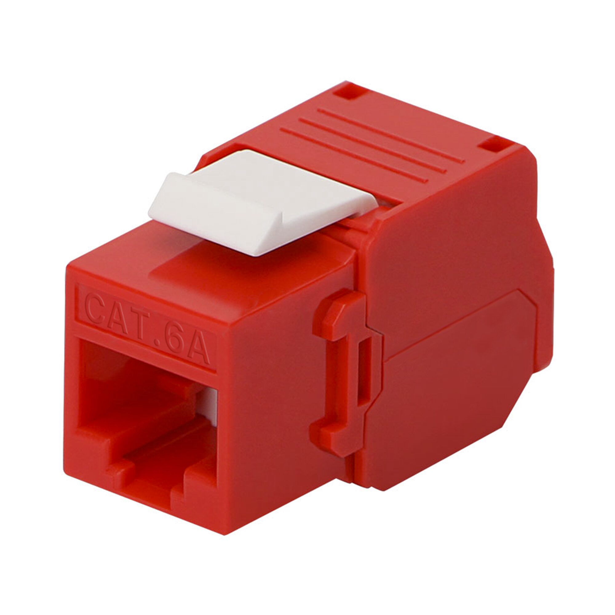 Módulo Jack Keystone Cat6A (toolless), con terminación en ángulo 180 º Color Rojo, Compatible con Faceplate y Patchpanel Linkedpro LP-KJ-6A-TTRD