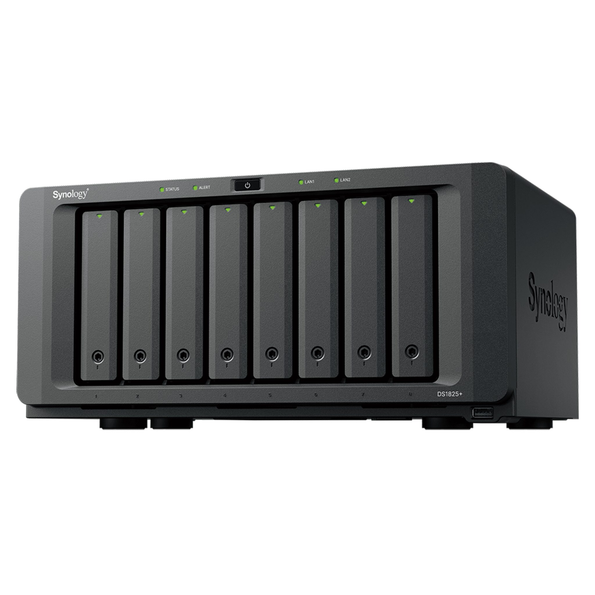 NAS DiskStation DS1825+ | 8 Bahías | AMD Ryzen V1500B | 8 GB DDR4 ECC | Hasta 2,239 MB/s Lectura | 2 Puertos 2.5GbE | Expansión PCIe 3.0 | Compatible con 10GbE y 25GbE | Caché SSD M.2 | Synology DSM. DS1825+