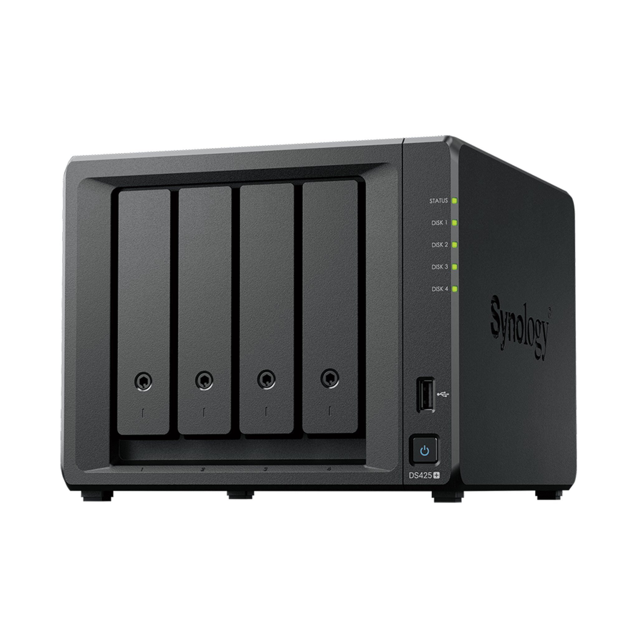 NAS DiskStation DS425+ | 4 Bahías | Intel Celeron J4125 2.7 GHz | 2 GB DDR4 / 2.5GbE + 1GbE | 2 Puertos USB 3.2 Gen 1 | 2 Ranuras M.2 NVMe | Hasta 80 TB | Synology DSM. DS425+