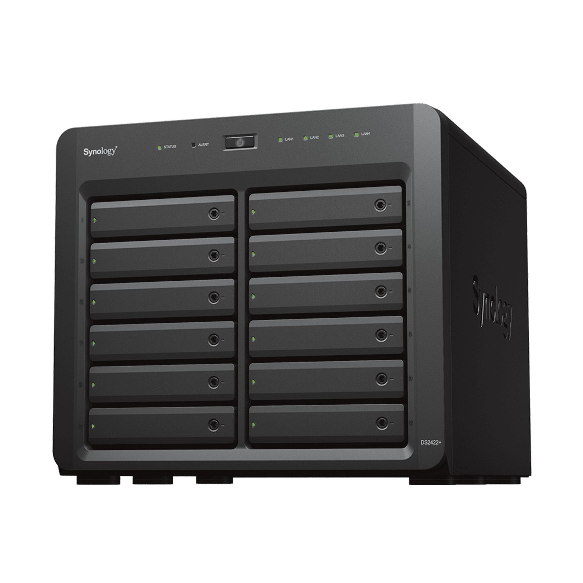 NAS Synology DiskStation DS2422+ | 12 Bahías | Expandible a 24 Bahías | Procesador AMD Ryzen Quad-Core | Hasta 32 GB DDR4 ECC | Caché NVMe SSD | Redes 10/25GbE | Compatible con Virtualización y Vigilancia. DS2422+