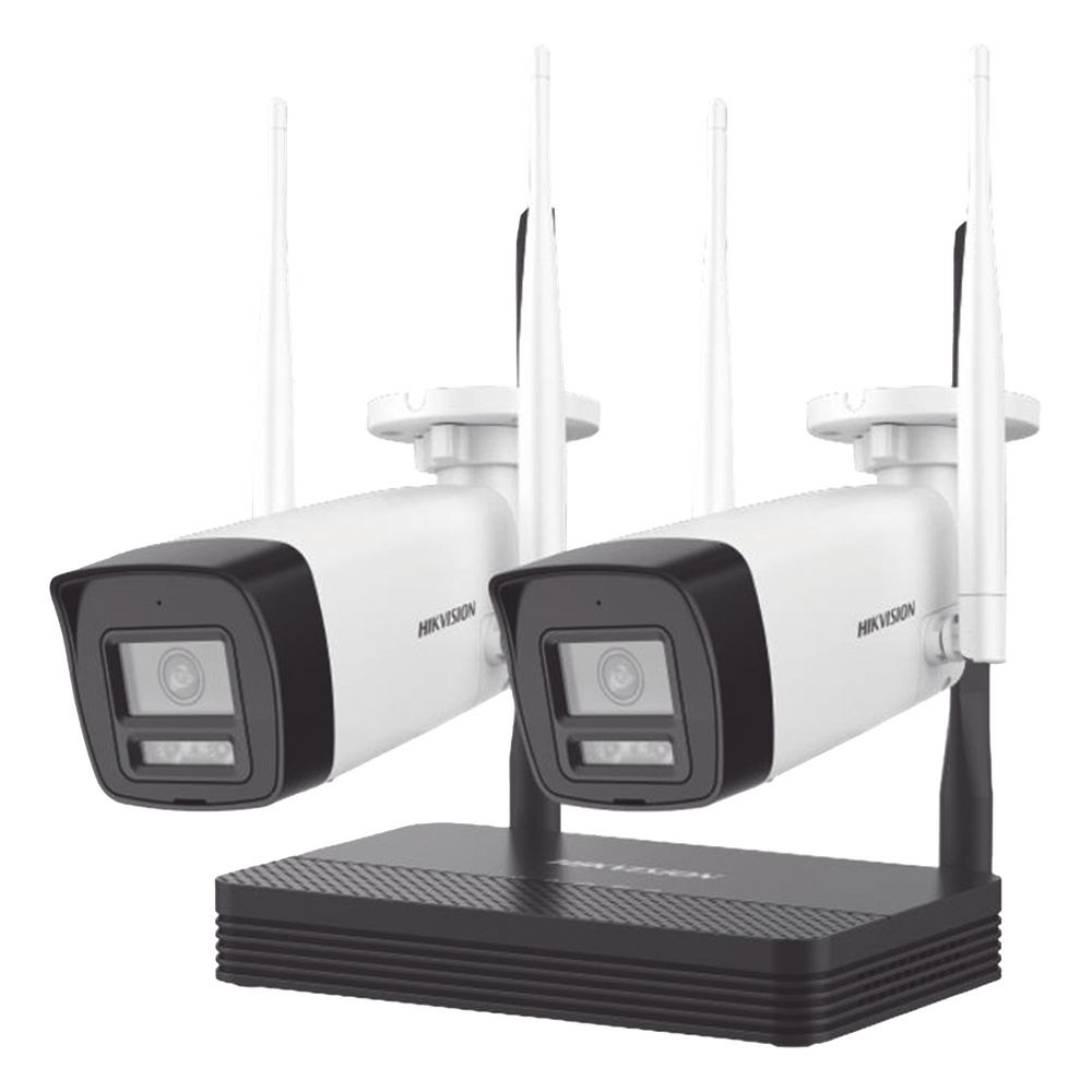 Kit IP Inalámbrico 4 Megapixel / NVS 4 Canales / 2 Cámaras Bala para Exterior con Lente 2.8 mm y Dual Light (30 mts IR + 30 mts Luz Blanca) / Audio Bidireccional (Micrófono y Bocina) / Soporta Micro SD de 512 GB NKS424W0H