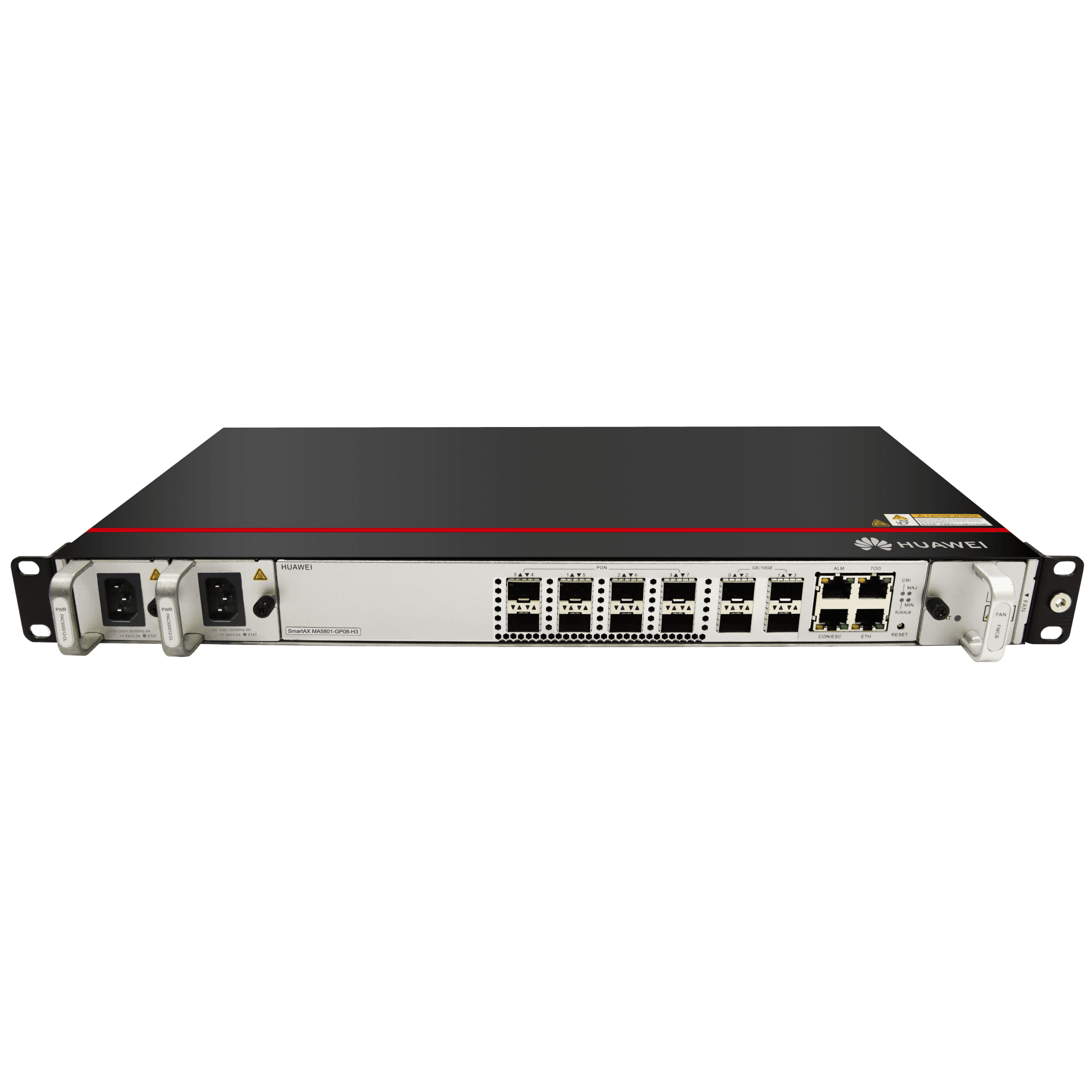 OLT GPON OptiXAccess 8 Puertos con Módulos C+, 4 Puertos Uplink (10GE/GE), Hasta 1024 ONTs, 2 Fuentes de Alimentación AC, 1 UR MA5801-GP08-H3