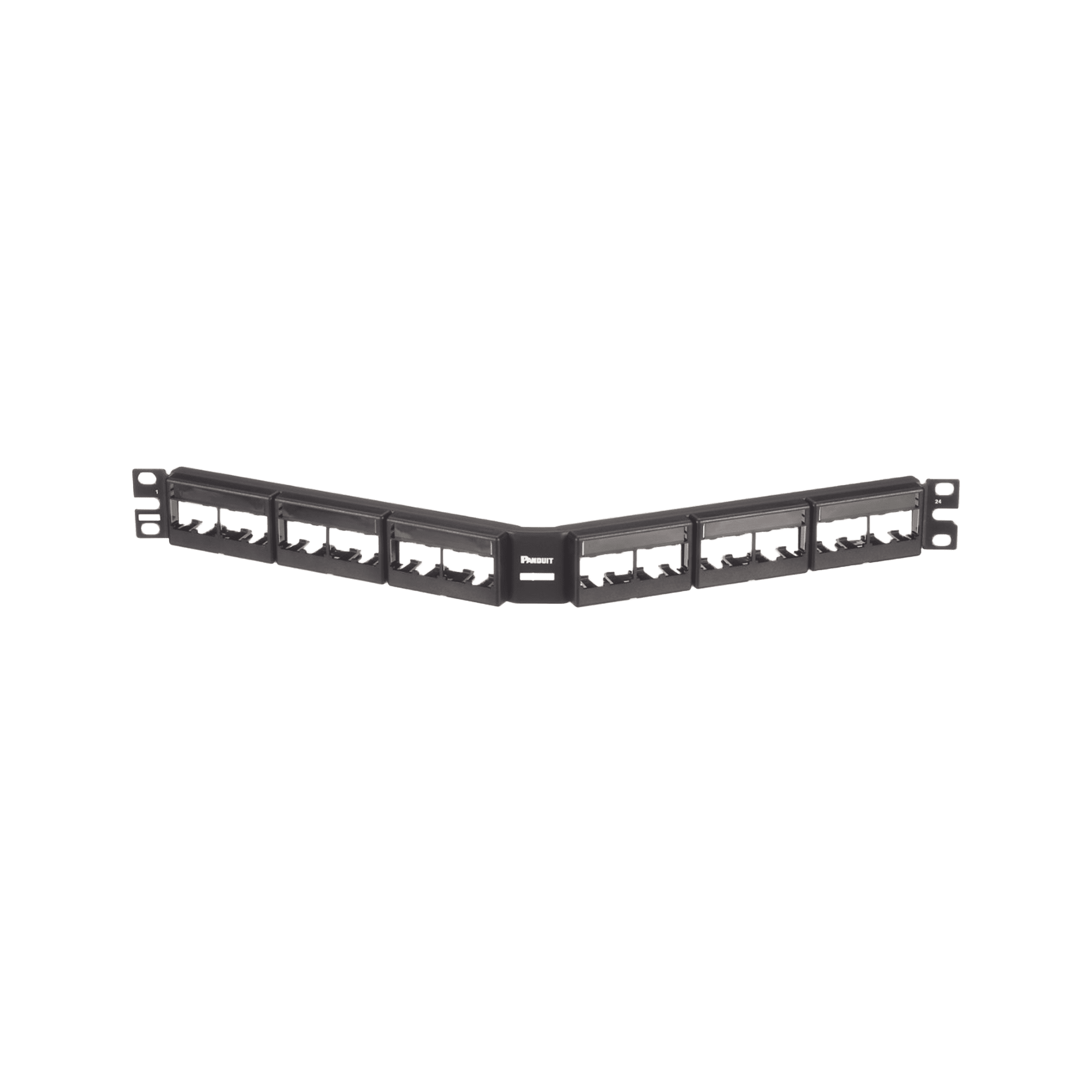 Panel de Parcheo Modular Mini-Com (Sin Conectores), Angulado, Sin Blindaje, Con Etiqueta y Cubierta, de 24 puertos, 1UR CPPLA24WBLY