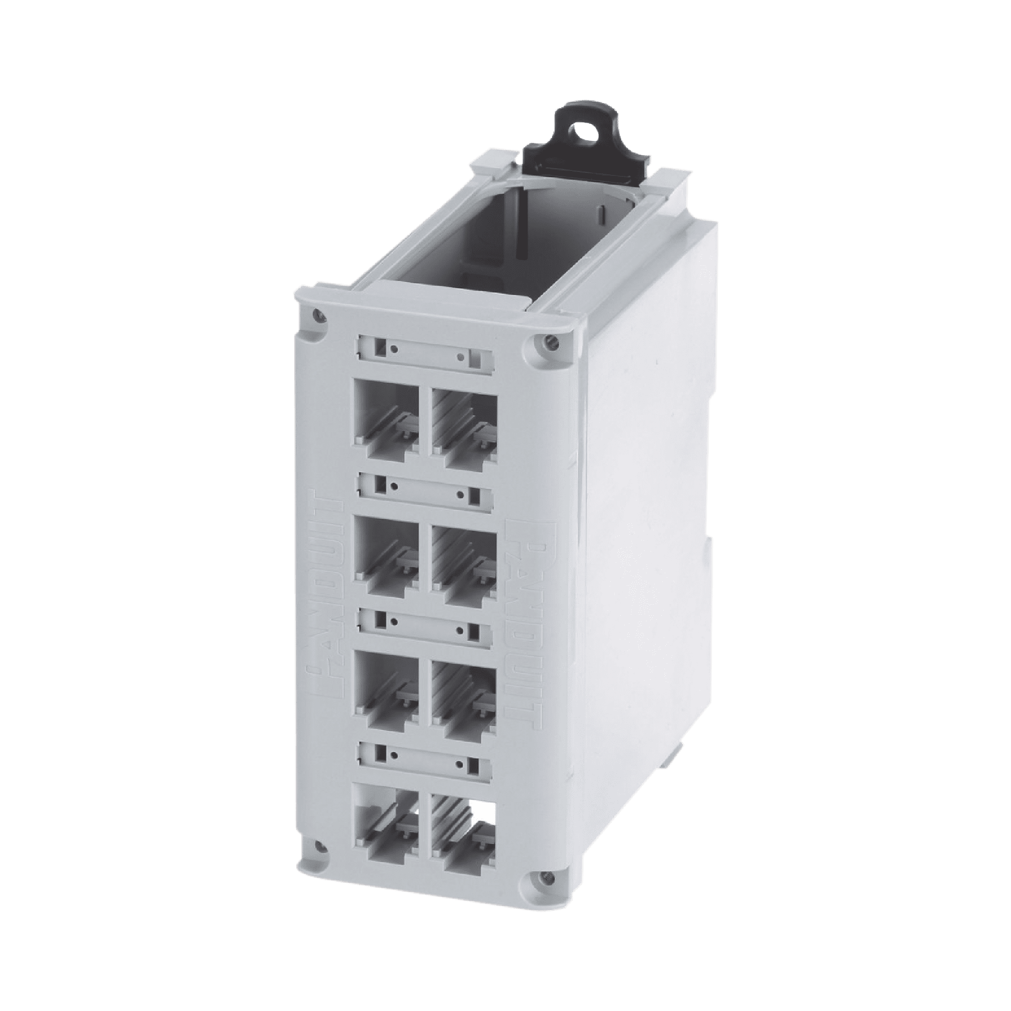 Panel de Parcheo Modular para Cobre, Blindado, de Instalación en Riel DIN Estándar de 35mm, 8 Puertos Mini-Com, Color Gris CDPP8RG-S