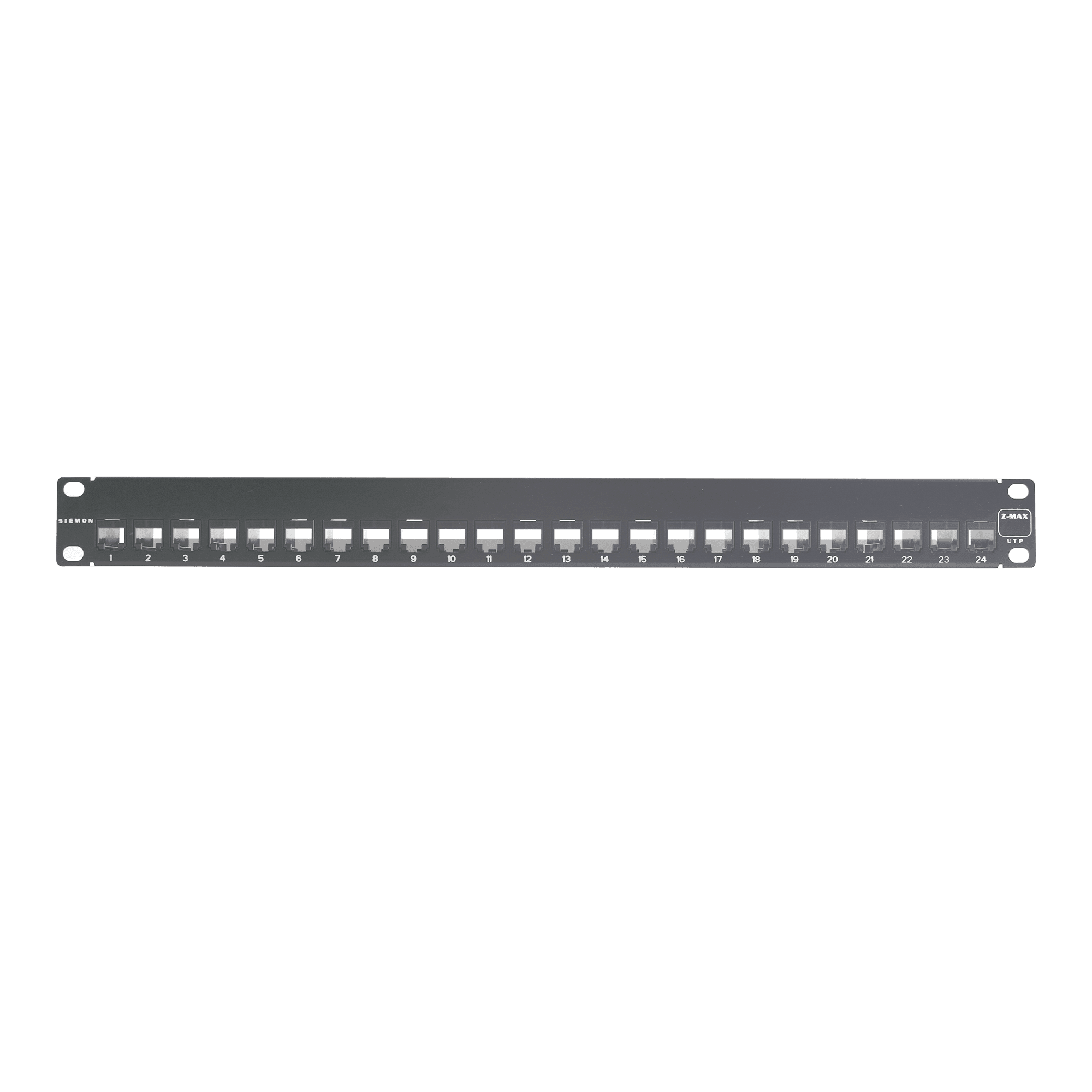 Patch Panel UTP Z-MAX de 24 puertos, Precargado con Jacks Categoría 6, Plano, 1UR Z6-PNL-24K