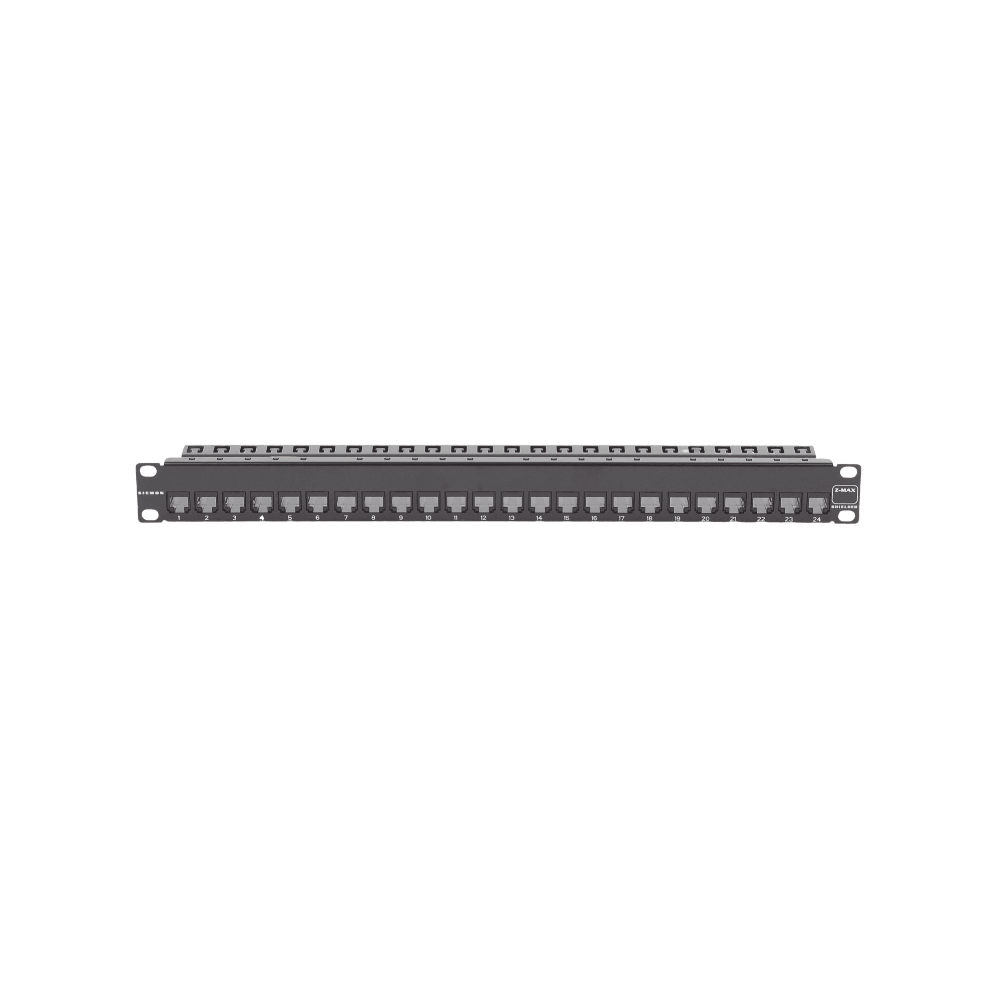 Patch Panel Z-MAX de 24 puertos, Blindado, Precargado con Jacks Categoria 6A, Plano, 1UR Z6AS-PNL-24K