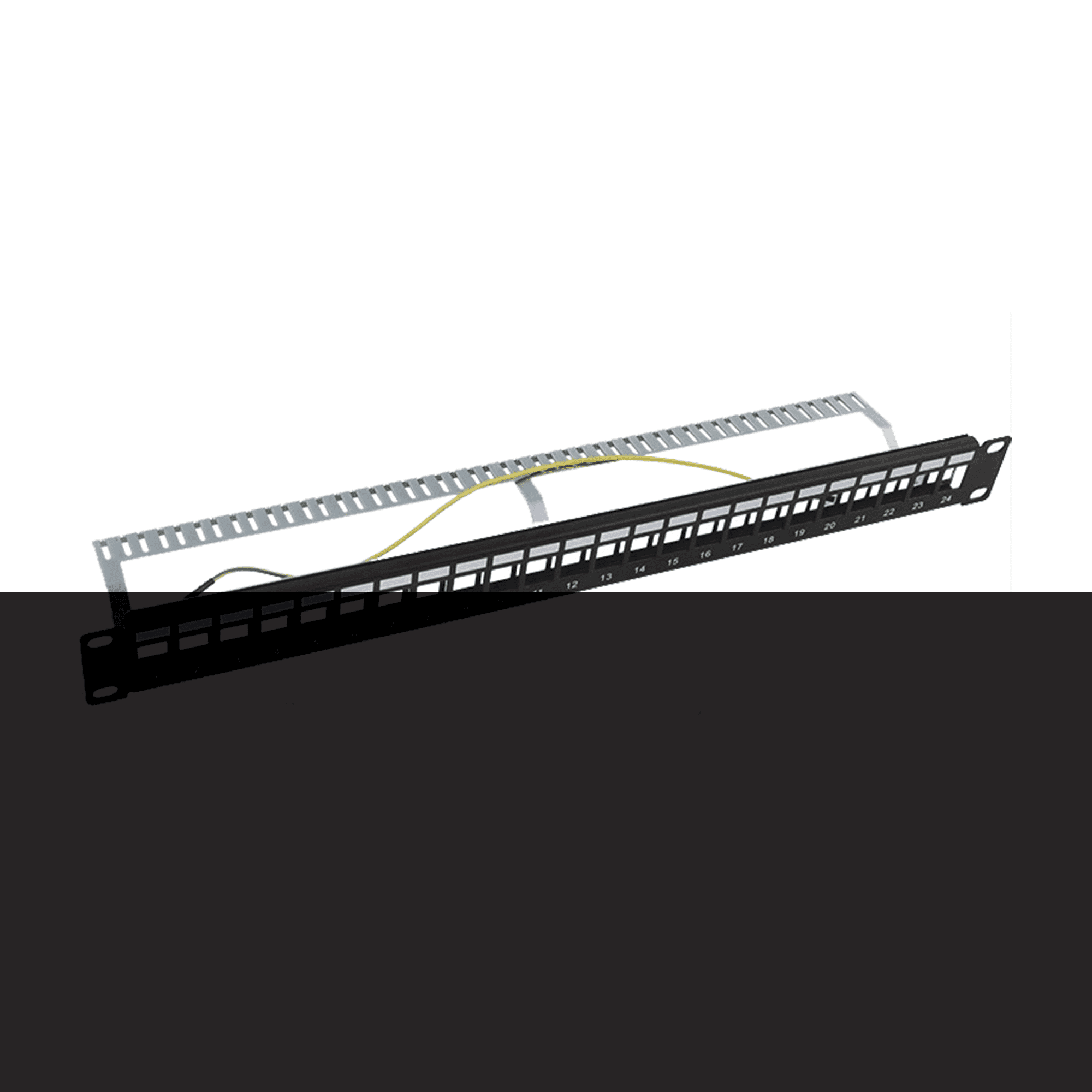 Patch panel modular Blindado (STP) de 24 puertos, con barra para organizar cable LP-PP-23-STP-BK-24P