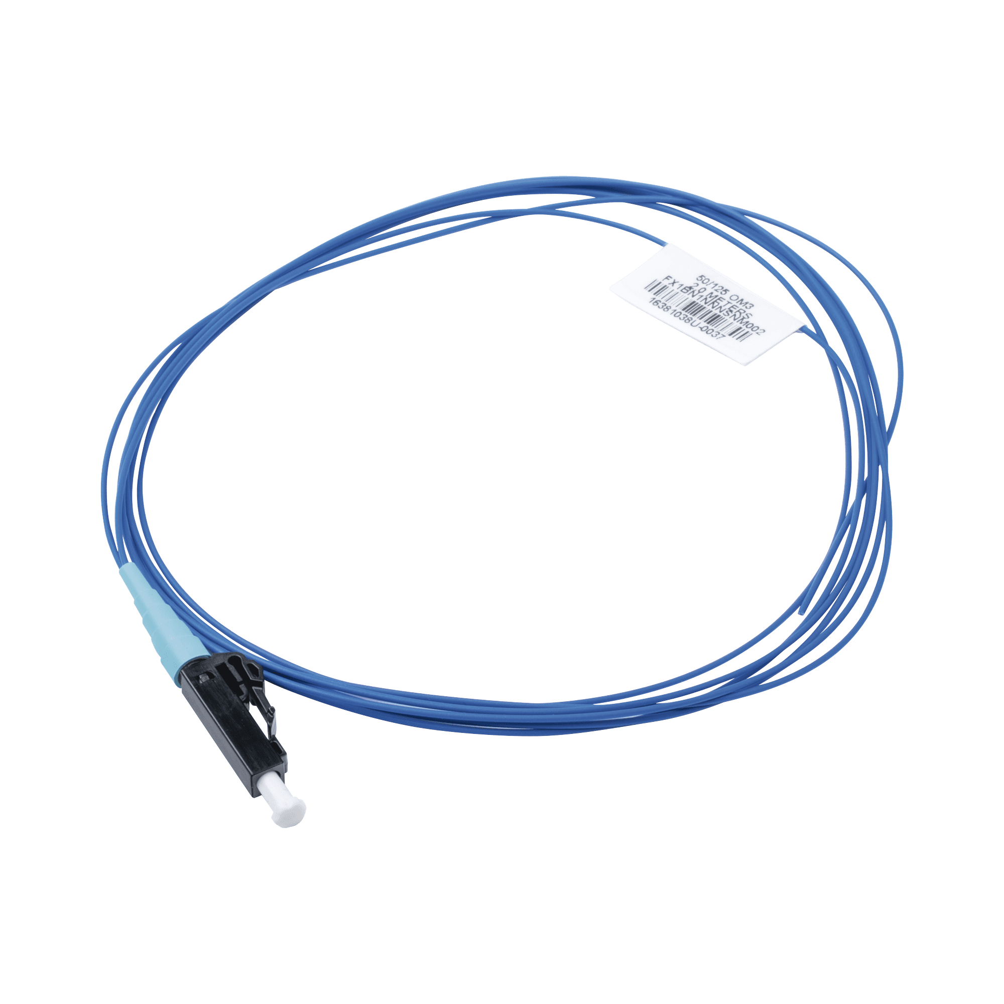 Pigtail de Fibra Óptica LC Simplex, Multimodo OM3 50/125, 900um, Color Aqua, 3 Metros FX1BN1NNNSNM003