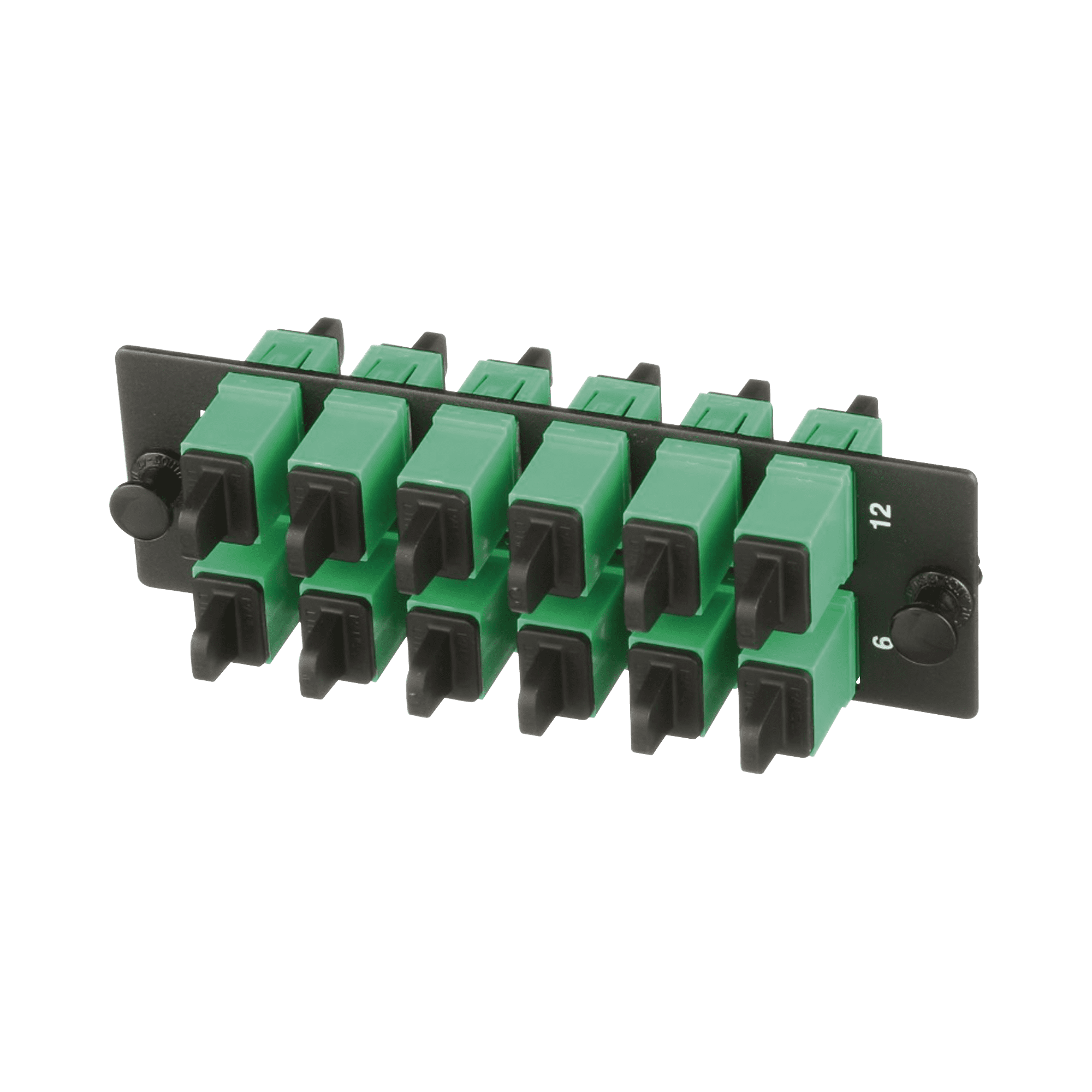 Placa Acopladora de Fibra Optica FAP, Con 12 Conectores SC/APC (12 Fibras), Para Fibra Monomodo OS1/OS2, Color Verde FAP12WAGSCZ