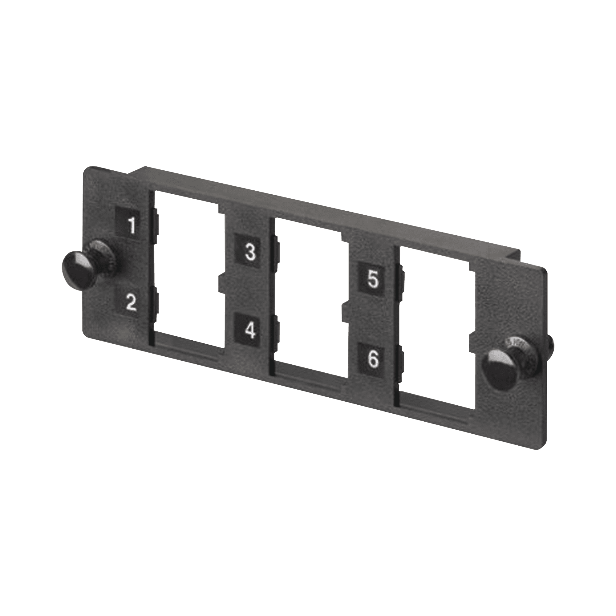 Placa Modular FAP de 6 Puertos Mini-Com, Acepta Módulos de Fibra Óptica, Cobre o Audio y Video, Color Negro FMP6