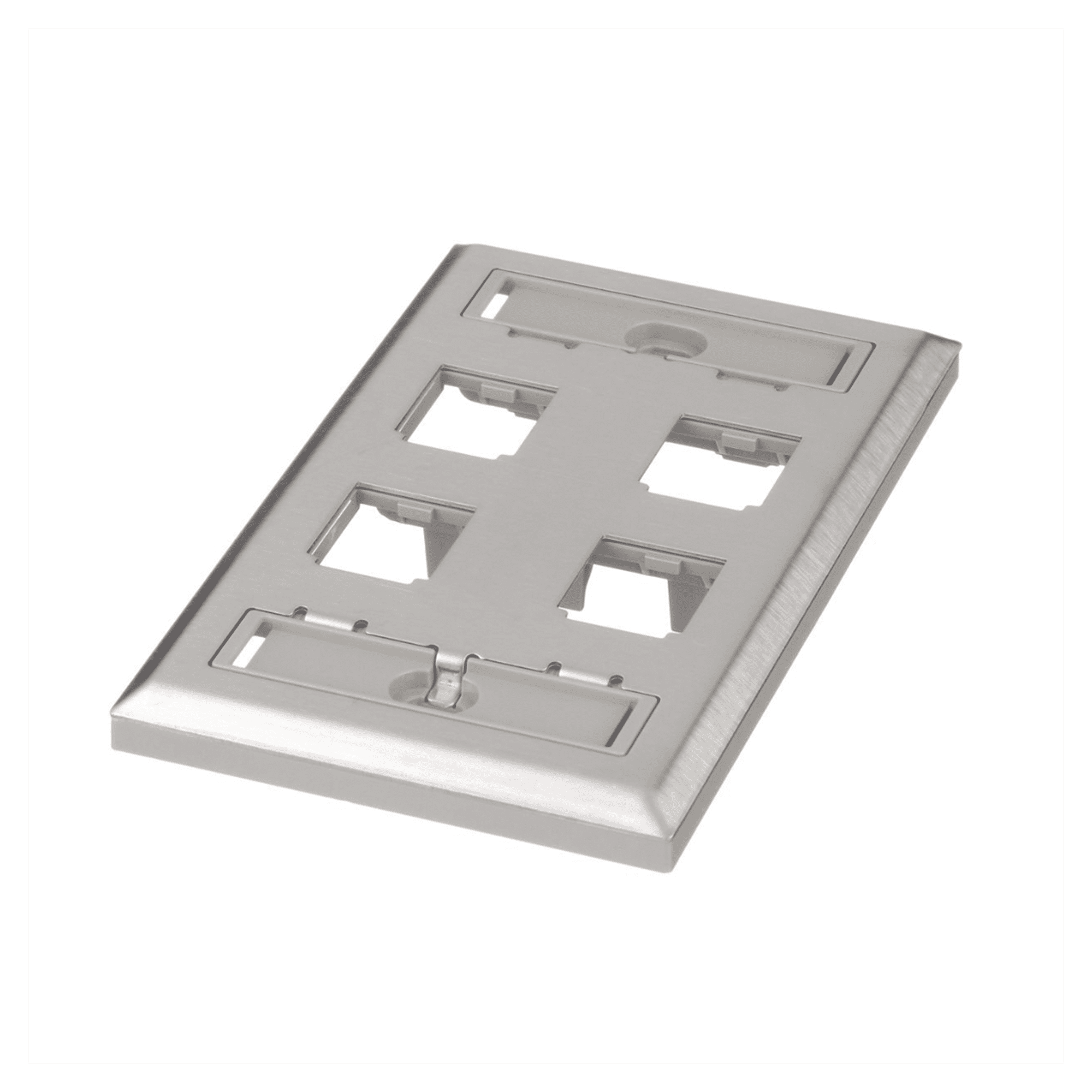 Placa de Pared Vertical, de Acero Inoxidable, Salida Para 4 Puertos Mini-Com, Con Espacios Para Etiquetas CFPL4SY