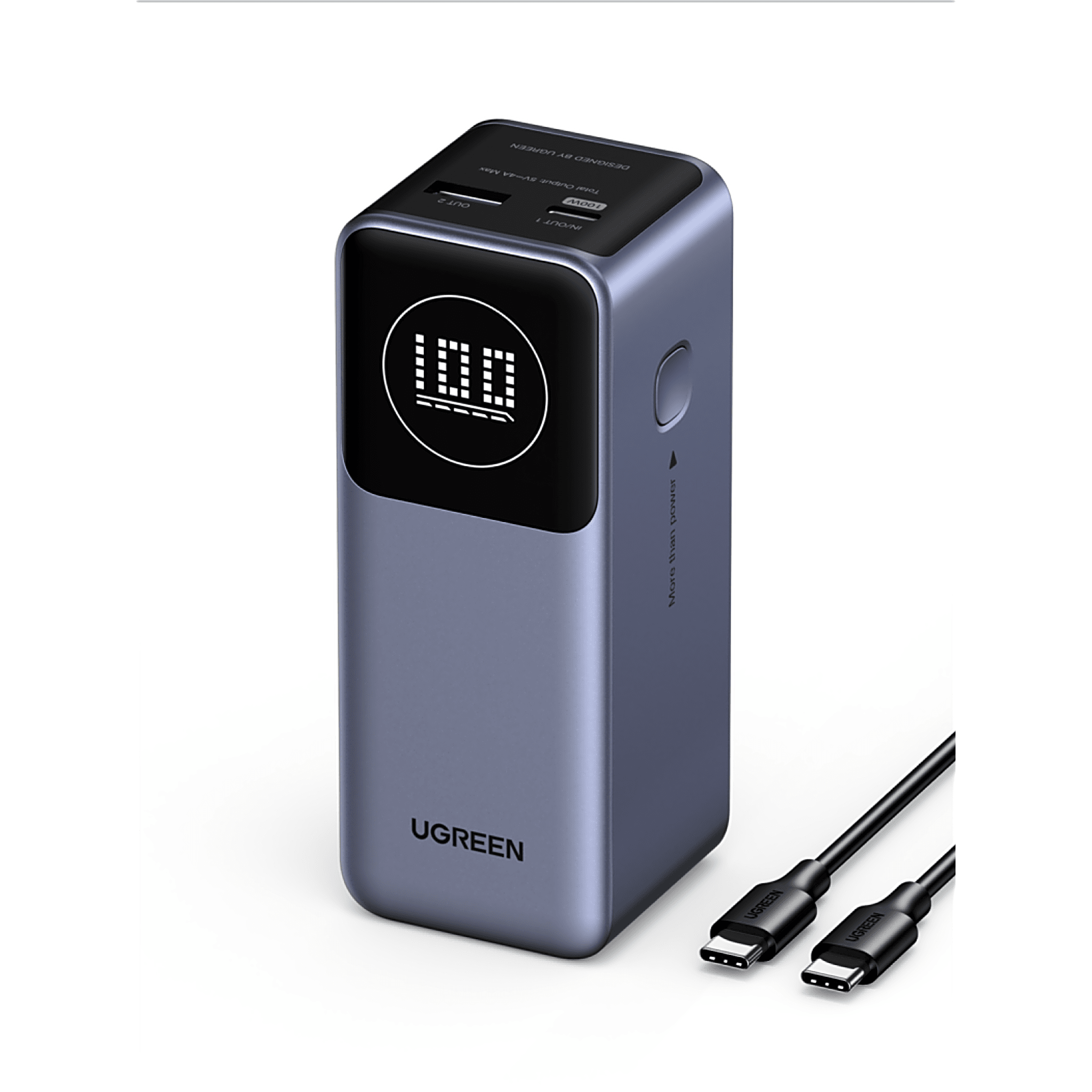 Power Bank de 12000mAh | 3 Salidas 100W Max. | USB-A + 2 USB-C | PD 3.0 | QC3.0 | FCP | SCP | Pantalla Inteligente | Carcasa Ignifuga | Color Gris | Incluye Cable USB de 50cm | Carga tu Laptop de Manera Segura. 35526B