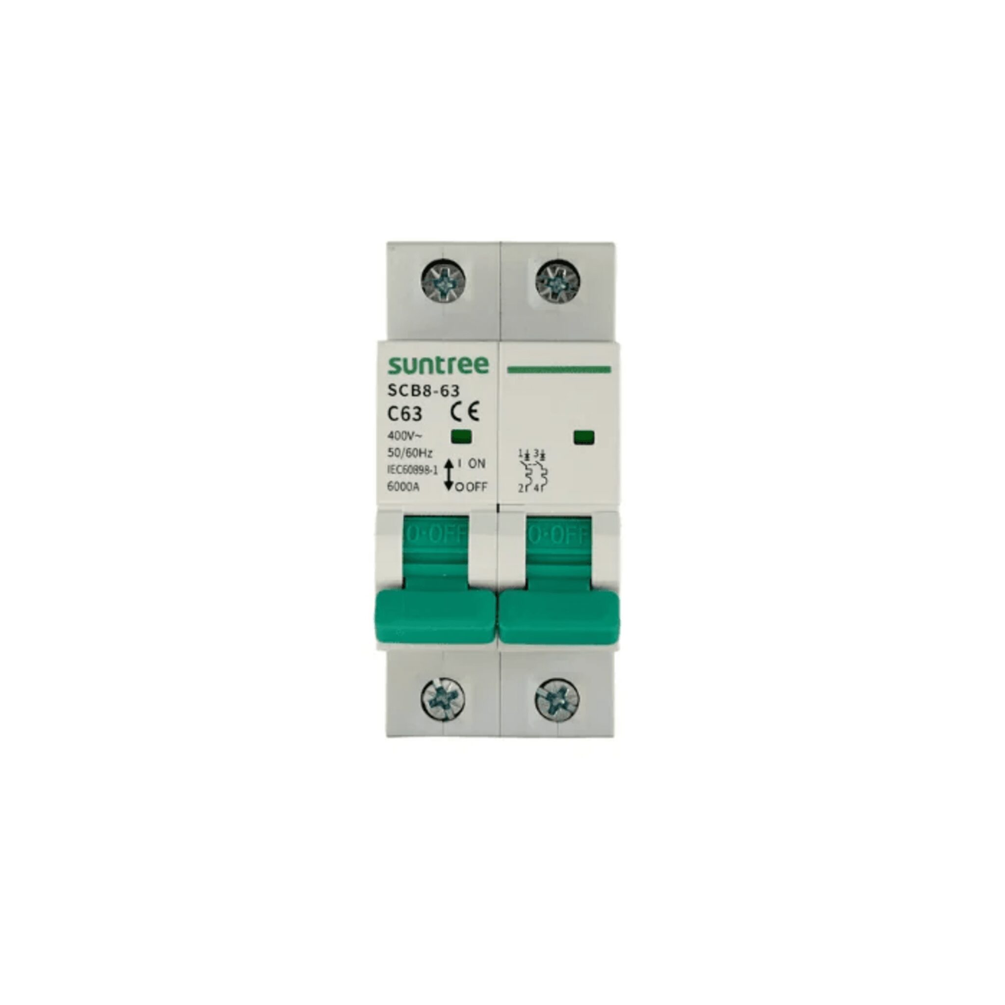 Protección Térmica/ Interruptor 2P, 40 A,  Corriente Alterna 400Vca para Aplicación Fotovoltaica Montaje Riel DIN SCB8-63C40/2P