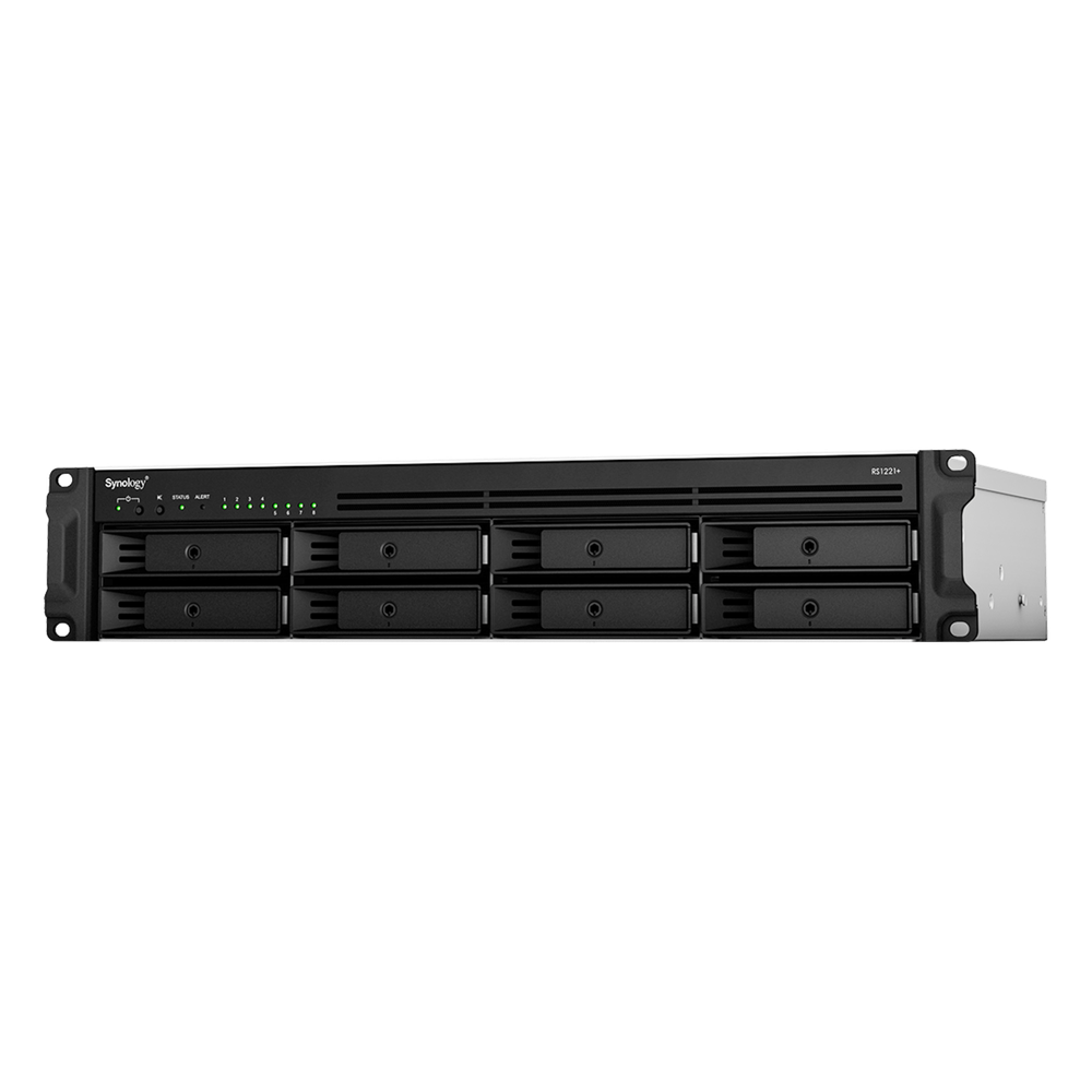 Servidor de Almacenamiento en Red RackStation RS1221+ | 8 Bahías | Expansión a 12 Bahías | CPU AMD Ryzen V1500B | 4 GB DDR4 ECC | RAID Soportado | 10/25GbE | Synology High Availability | Protección de Datos Integral. RS1221+